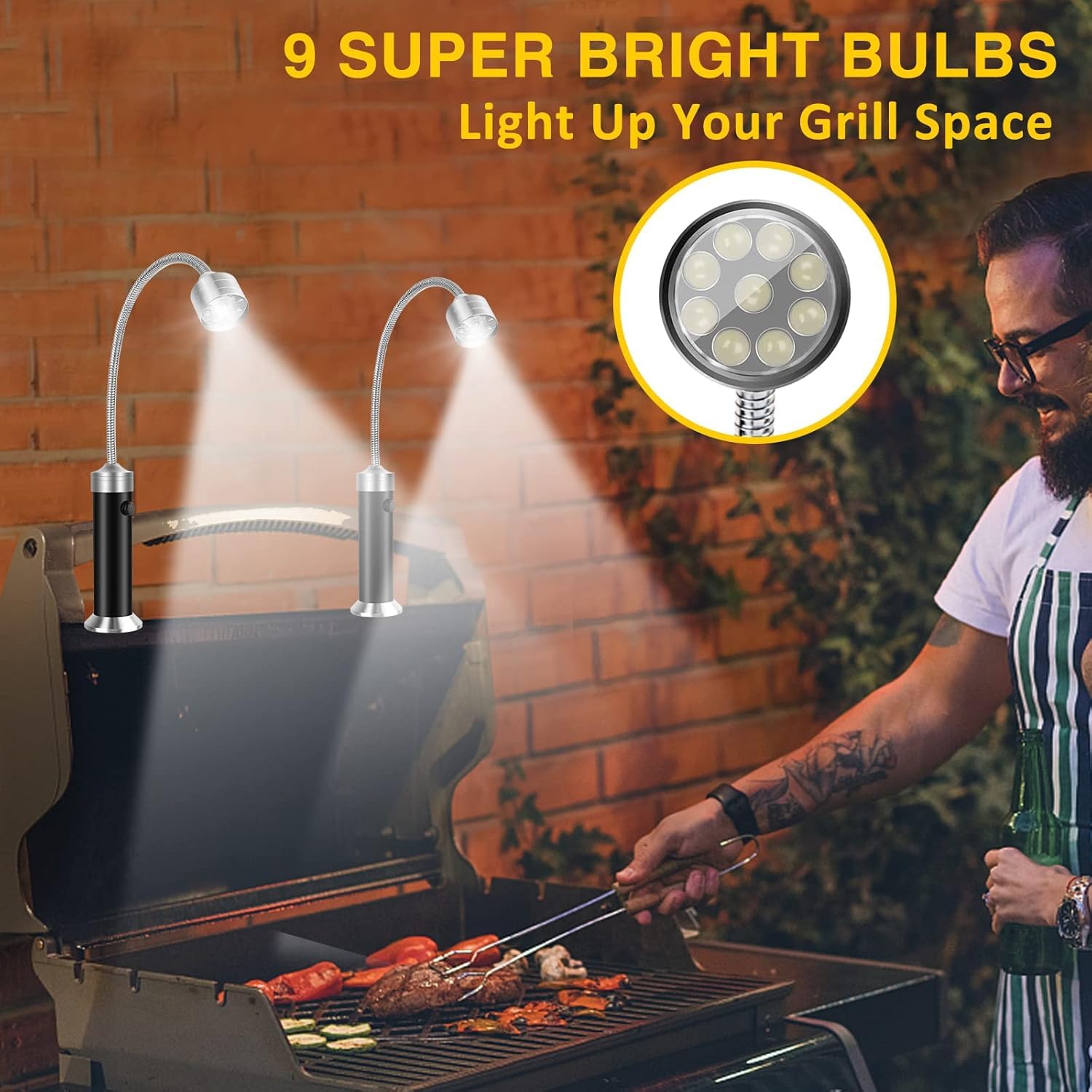 Ensemble de 2 lampes pour barbecue, Rotation à 360° Super-Bright, Cadeaux pour anniversaire, Résistant aux intempéries, Puissante lampe pour barbecue