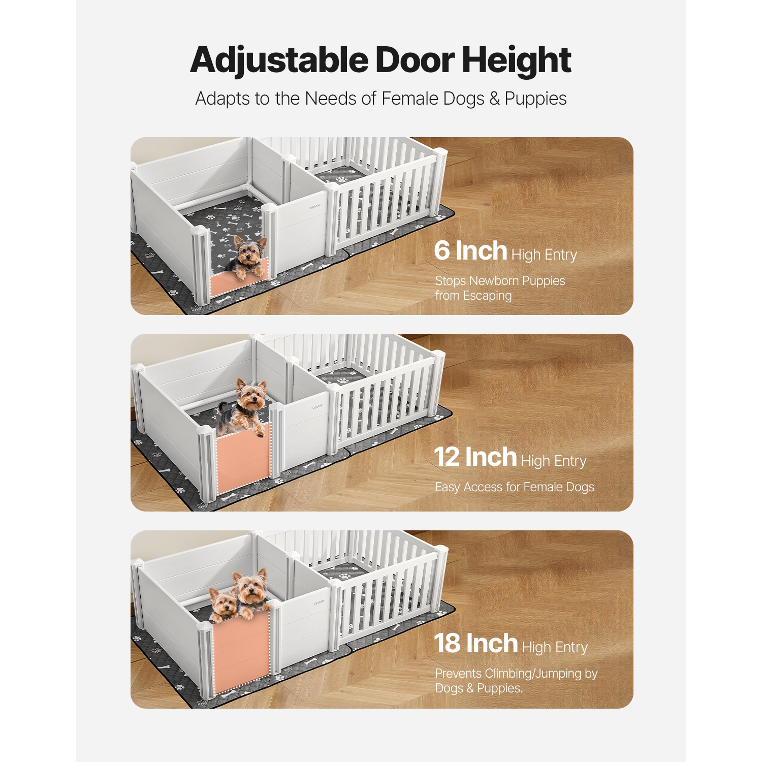 VEVOR 73x38x19.7 in Dog Whelping Box,Plastic Dog Whelping Pen with Adjustable Height Door, Puppy Playpen with Waterproof Pee Pad,Durable Indoor Pet