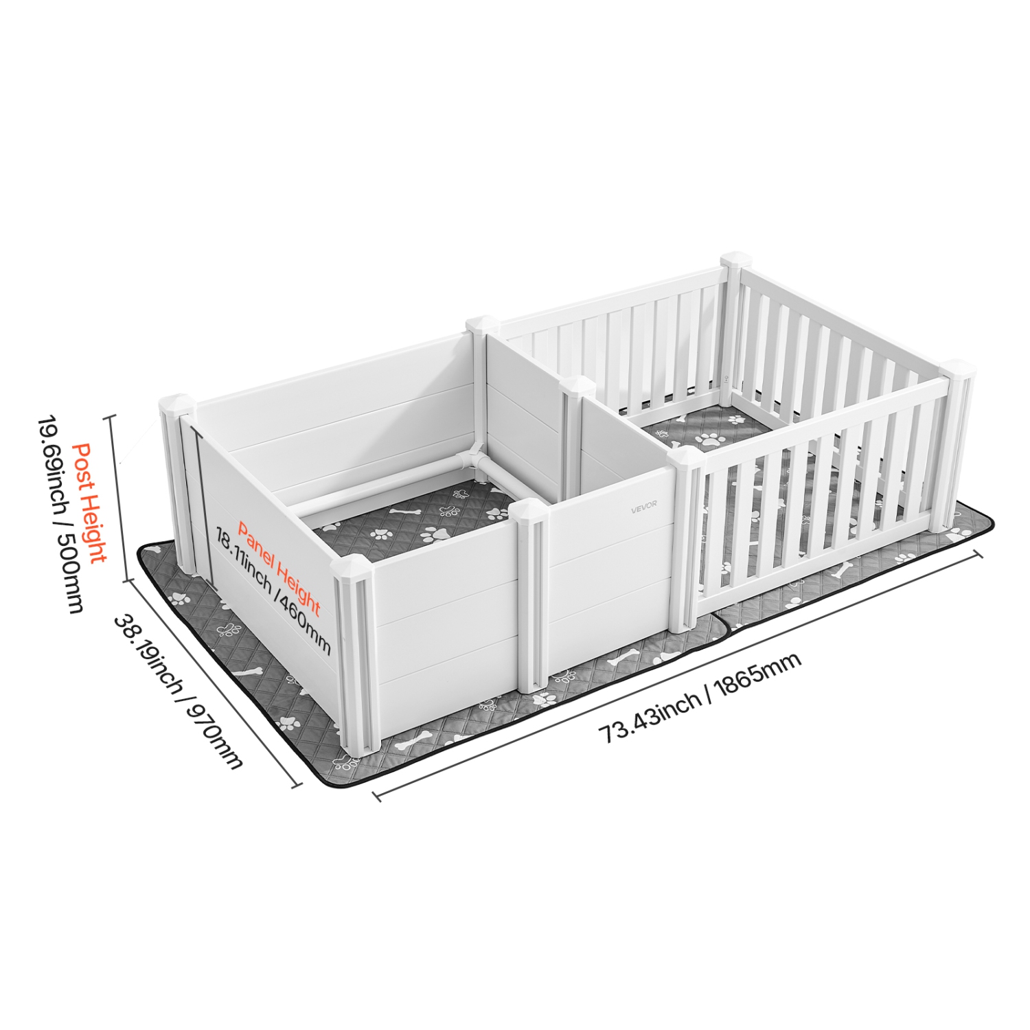 VEVOR 73x38x19.7 in Dog Whelping Box,Plastic Dog Whelping Pen with Adjustable Height Door, Puppy Playpen with Waterproof Pee Pad,Durable Indoor Pet