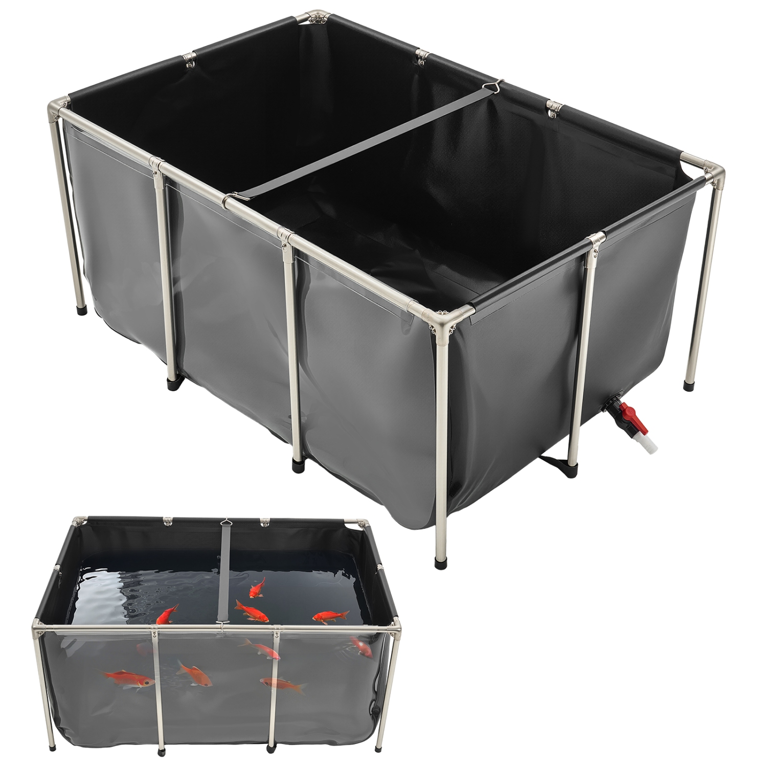 VEVOR 270Gal Canvas Fish Pond,Above Ground Fish Pond,PVC Koi Tank with Clear Viewing Panel,Rectangular Goldfish Tank with Stainless Steel Frame &