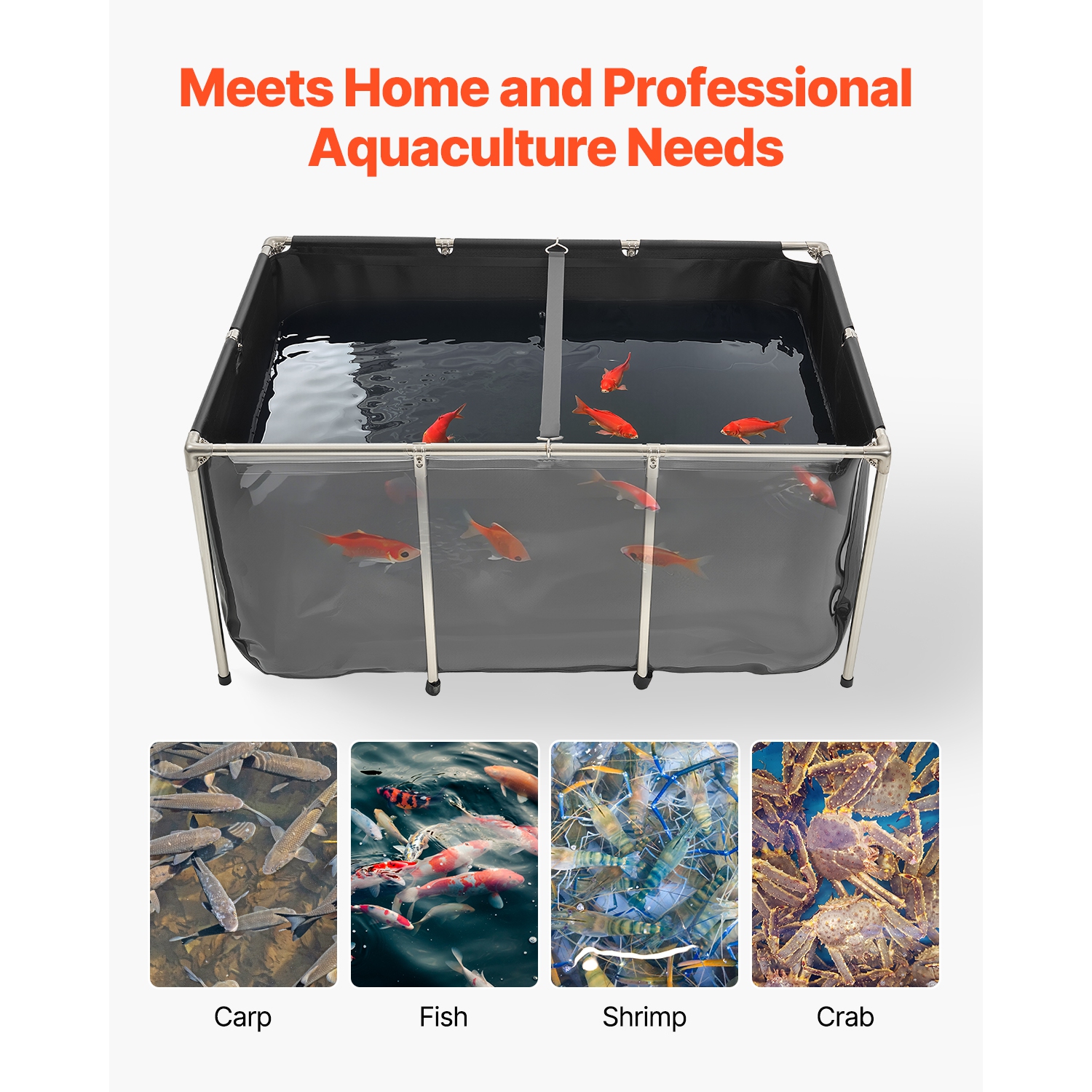VEVOR 270Gal Canvas Fish Pond,Above Ground Fish Pond,PVC Koi Tank with Clear Viewing Panel,Rectangular Goldfish Tank with Stainless Steel Frame &