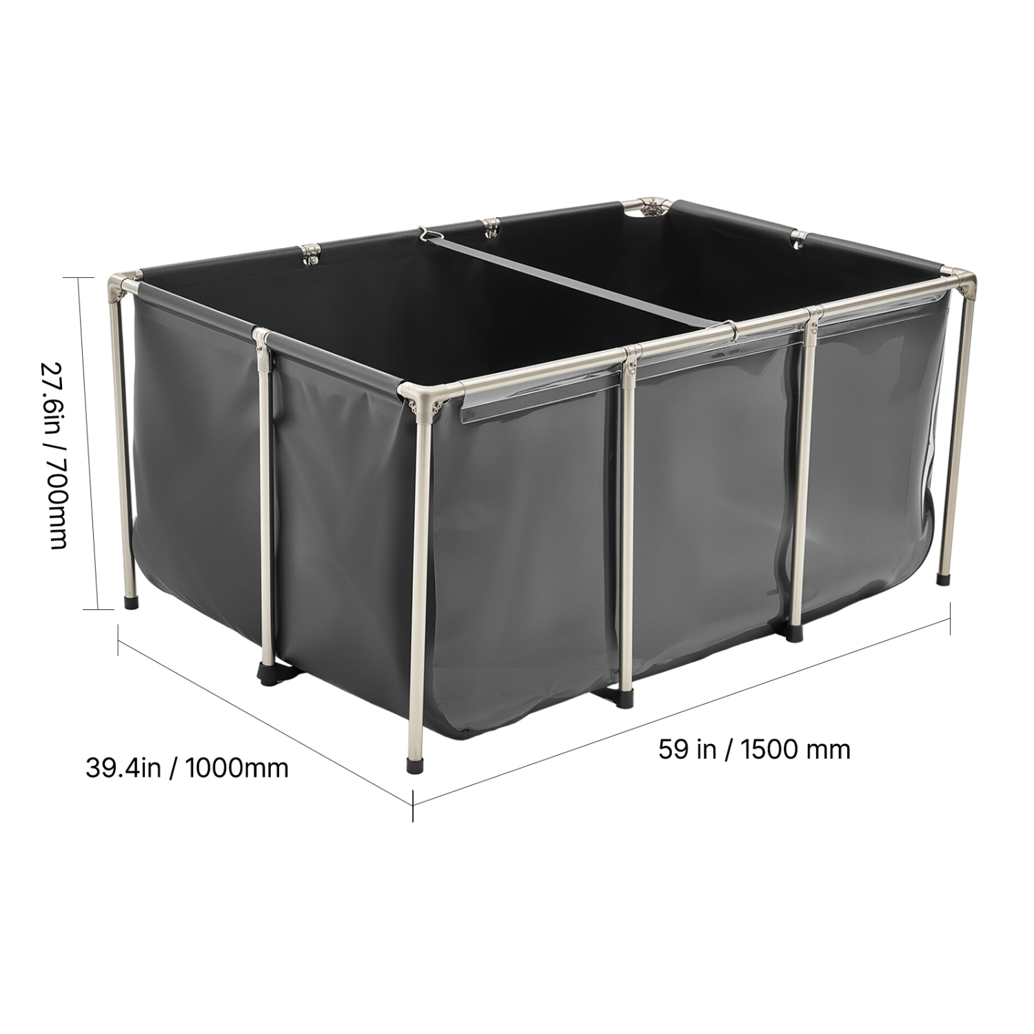 VEVOR 270Gal Canvas Fish Pond,Above Ground Fish Pond,PVC Koi Tank with Clear Viewing Panel,Rectangular Goldfish Tank with Stainless Steel Frame &