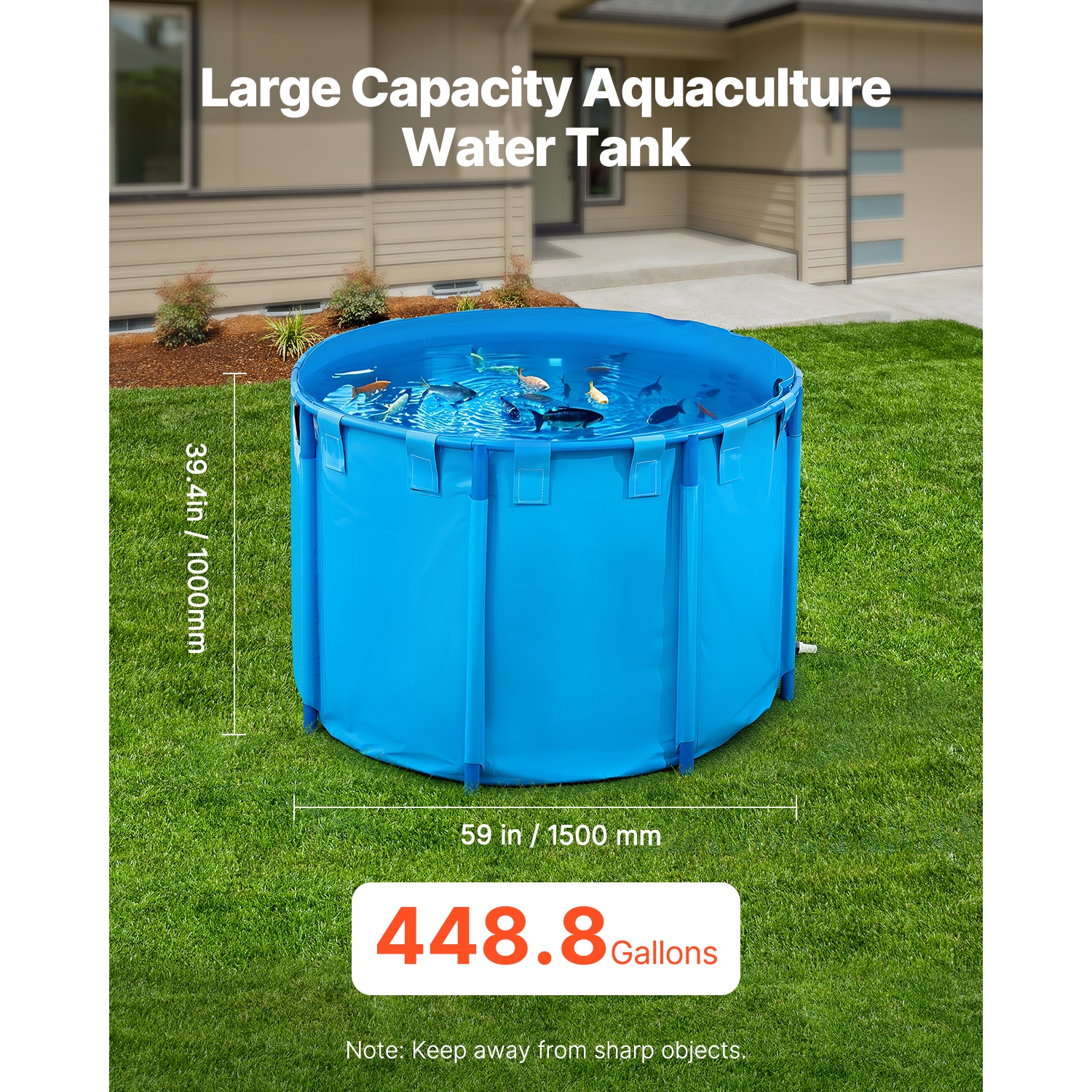 VEVOR 448.8 Gal Capacity Canvas Fish Pond,Above Ground Fish Pond, Foldable PVC Koi Tank, Round Goldfish Tank with Stable Frame and Drain Valve, for