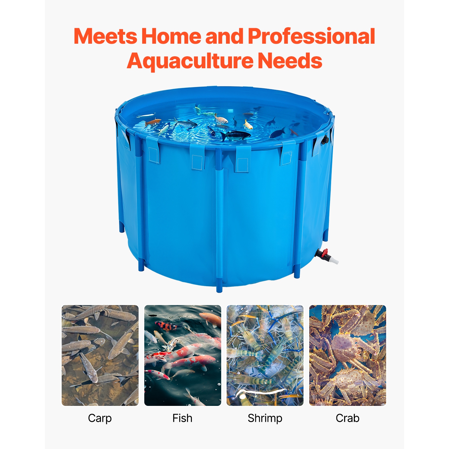 VEVOR 448.8 Gal Capacity Canvas Fish Pond,Above Ground Fish Pond, Foldable PVC Koi Tank, Round Goldfish Tank with Stable Frame and Drain Valve, for