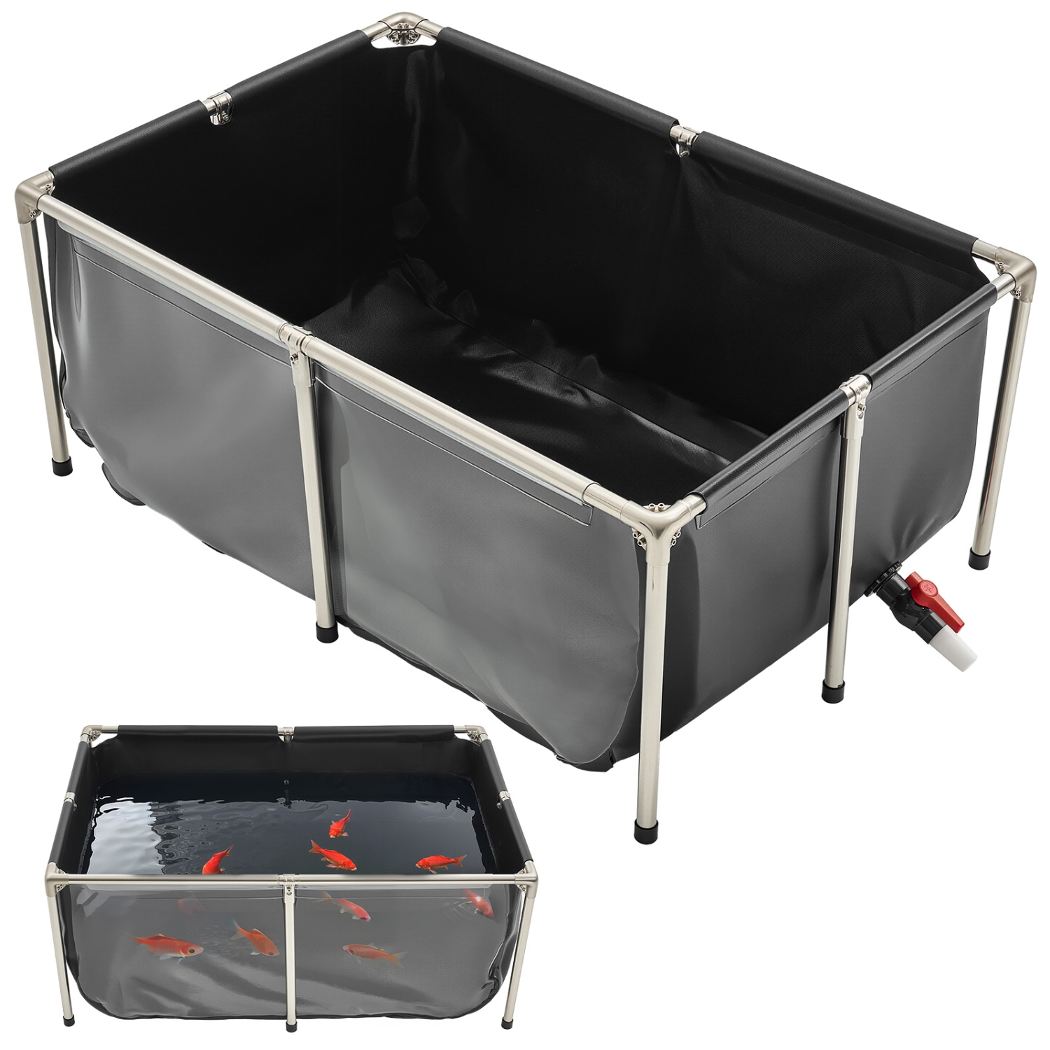 VEVOR 126.8 Gal Canvas Fish Pond, Above Ground Fish Pond, PVC Koi Tank with Clear Viewing Panel, Rectangular Goldfish Tank with Stainless Steel Frame