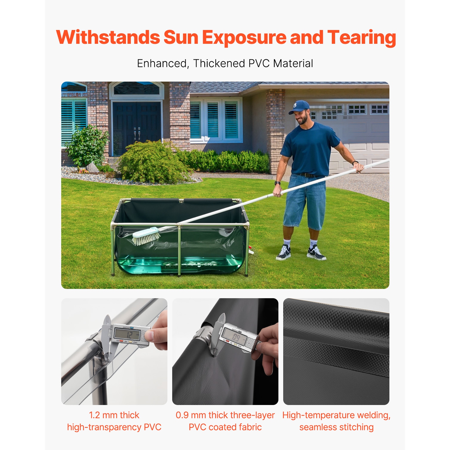 VEVOR 126.8 Gal Canvas Fish Pond, Above Ground Fish Pond, PVC Koi Tank with Clear Viewing Panel, Rectangular Goldfish Tank with Stainless Steel Frame