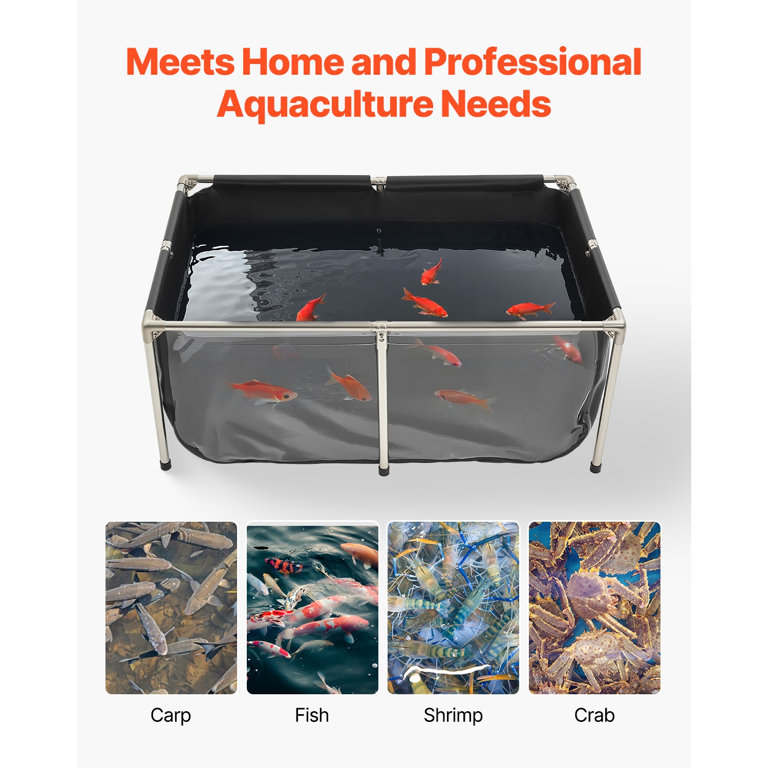VEVOR 126.8 Gal Canvas Fish Pond, Above Ground Fish Pond, PVC Koi Tank with Clear Viewing Panel, Rectangular Goldfish Tank with Stainless Steel Frame