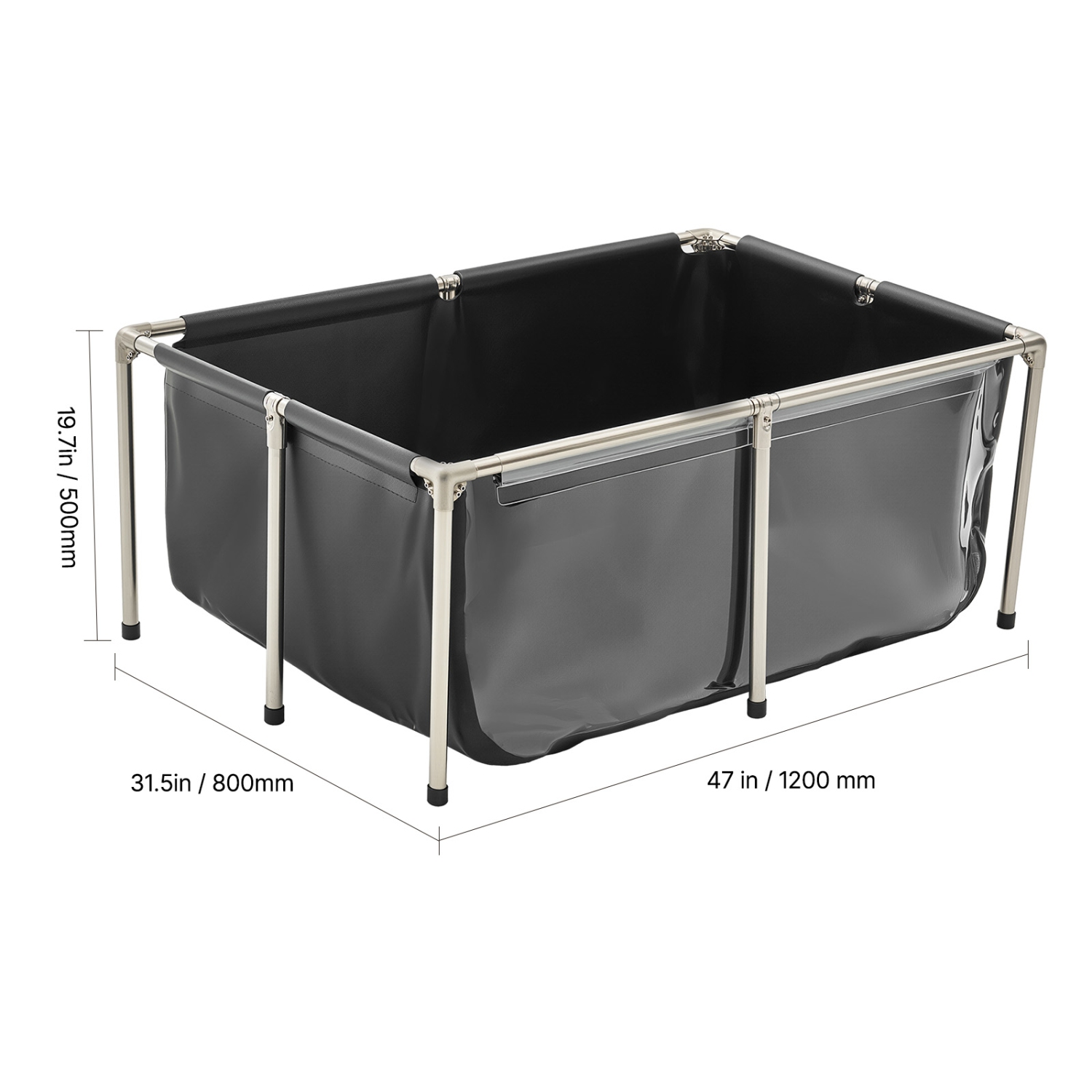 VEVOR 126.8 Gal Canvas Fish Pond, Above Ground Fish Pond, PVC Koi Tank with Clear Viewing Panel, Rectangular Goldfish Tank with Stainless Steel Frame