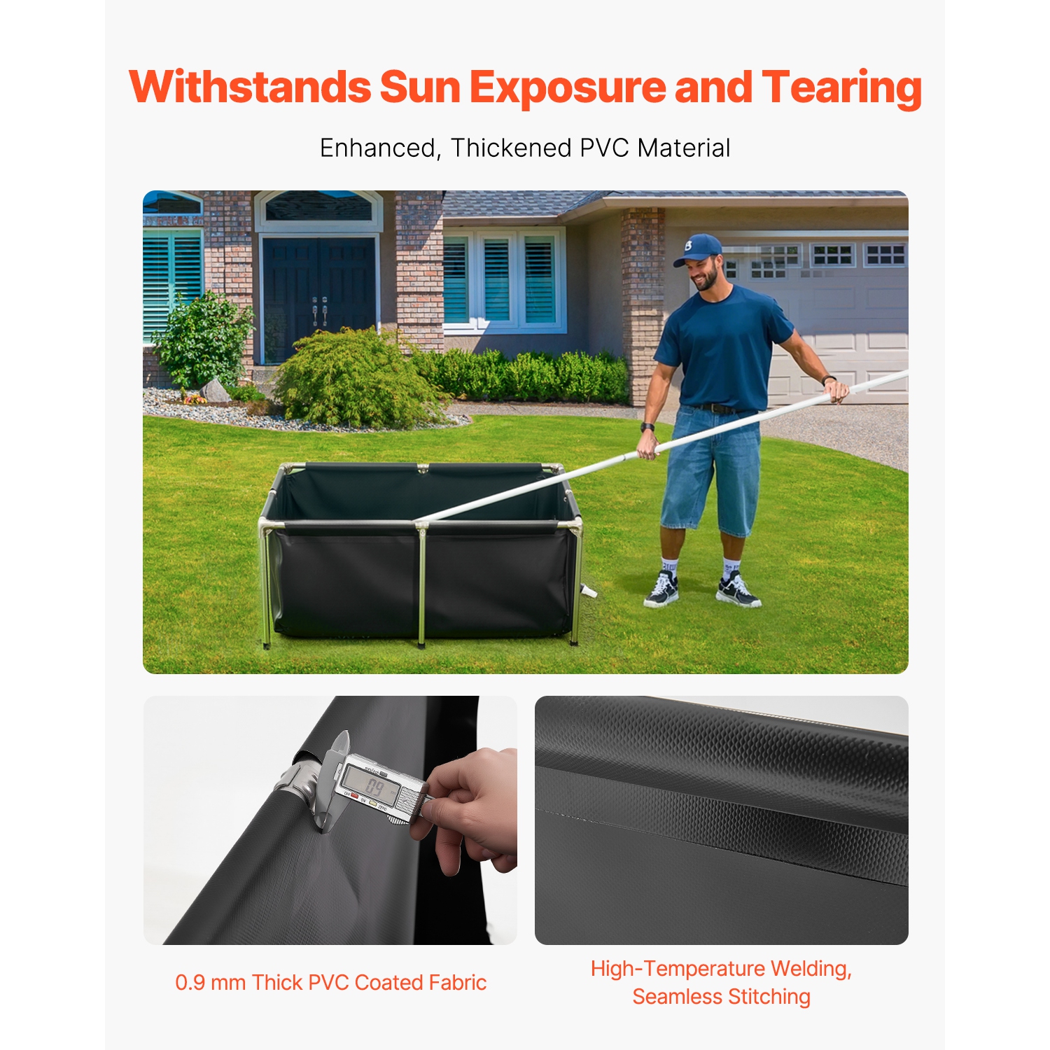 VEVOR 126.8 Gal Canvas Fish Pond, Above Ground Fish Pond, Foldable PVC Koi Tank, Rectangular Goldfish Tank with Stable Frame and Drain Valve, for