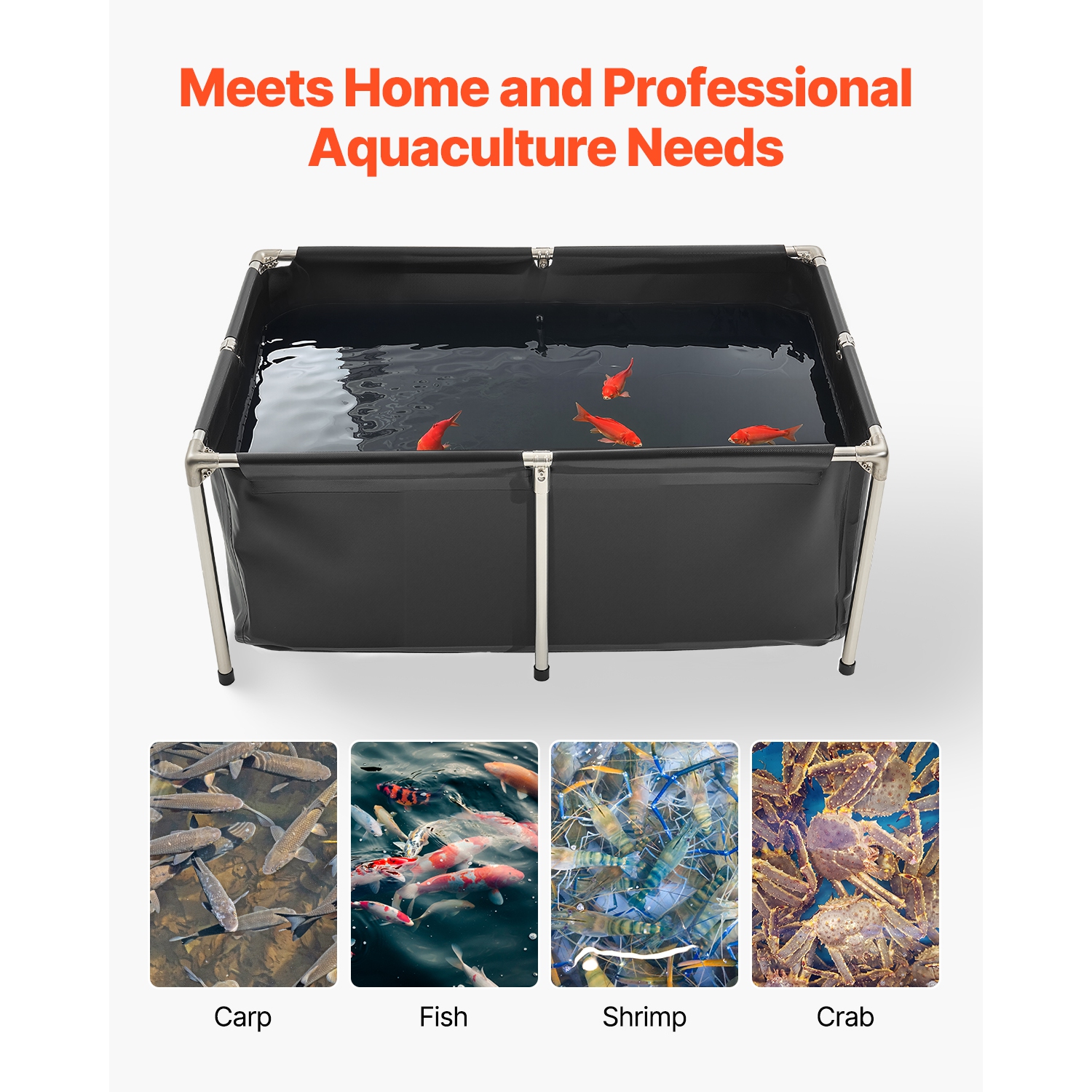 VEVOR 126.8 Gal Canvas Fish Pond, Above Ground Fish Pond, Foldable PVC Koi Tank, Rectangular Goldfish Tank with Stable Frame and Drain Valve, for