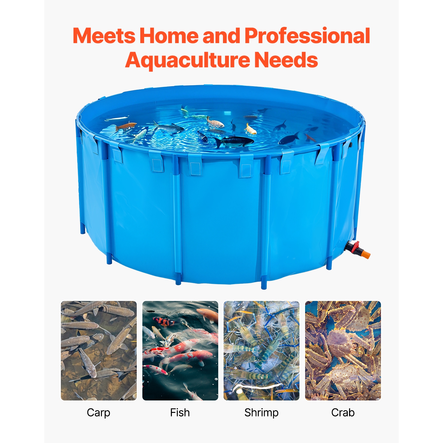 VEVOR 1320 Gal Capacity Canvas Fish Pond,Above Ground Fish Pond, Foldable PVC Koi Tank, Round Goldfish Tank with Stable Frame and Drain Valve,for