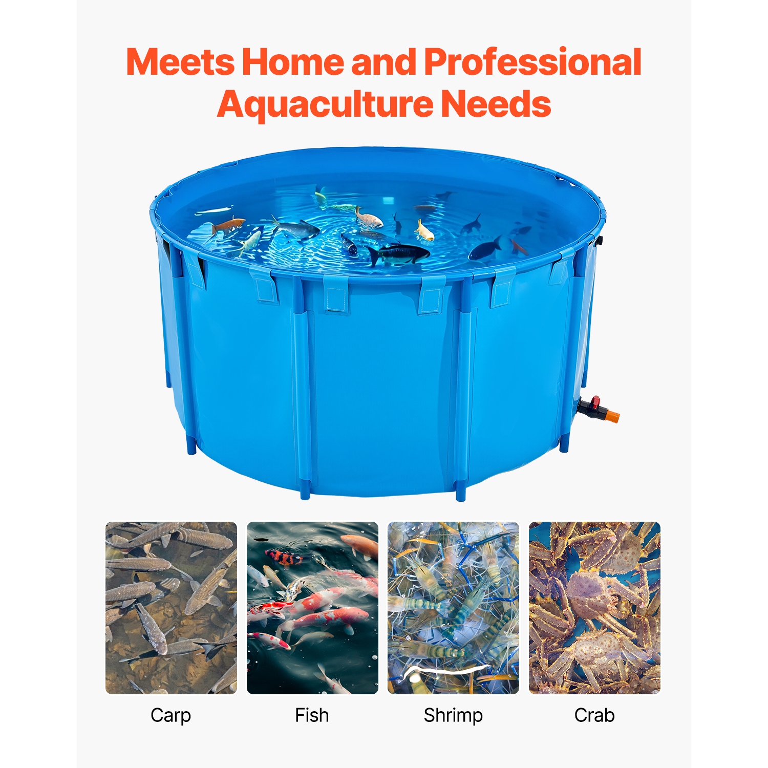 VEVOR 818 Gal Capacity Canvas Fish Pond, Above Ground Fish Pond, Foldable PVC Koi Tank, Round Goldfish Tank with Stable Frame and Drain Valve, for