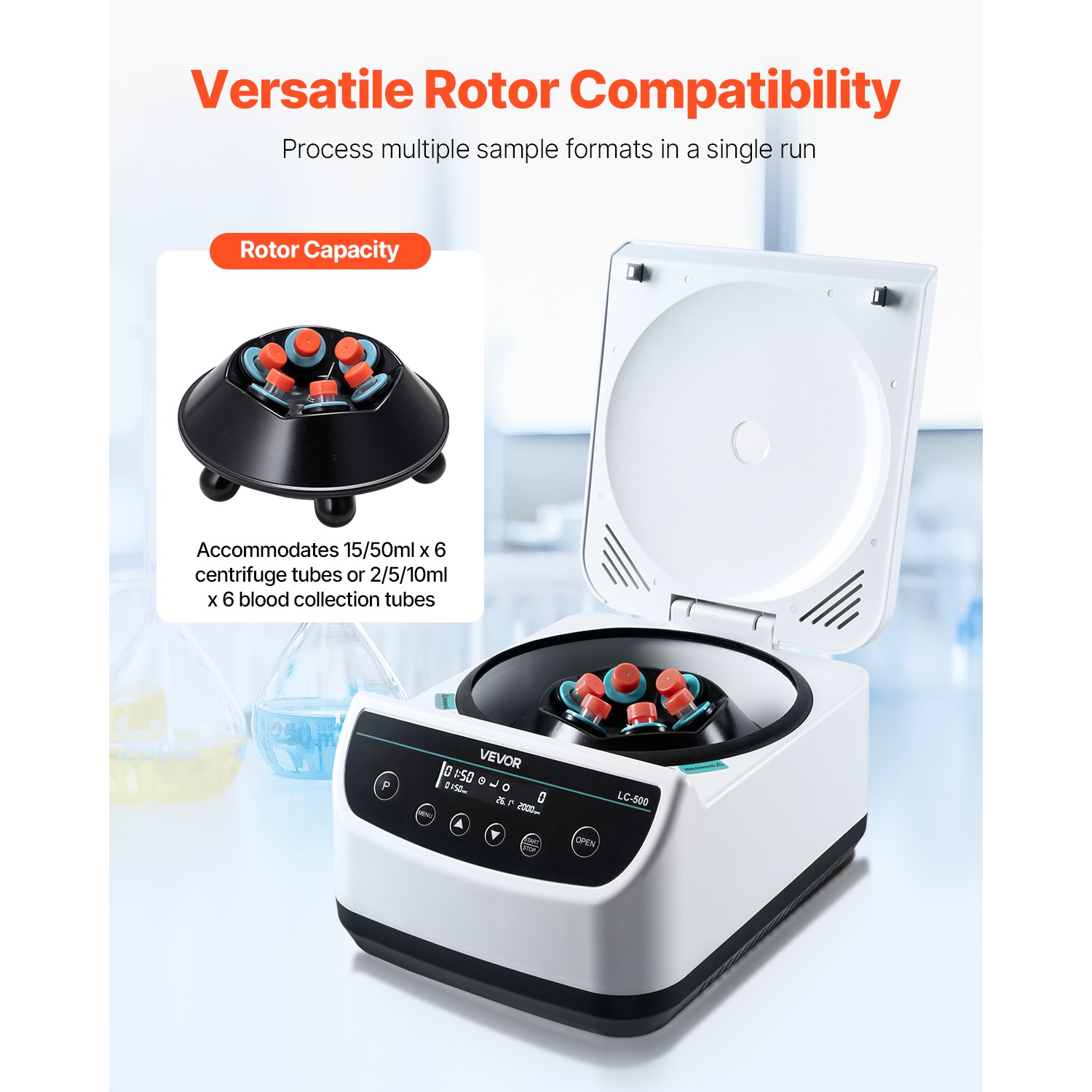 VEVOR 100-2100xg RCF Centrifuge Machine, Electric Laboratory Centrifuge Machine with 1 Rotor for 2/5/10/15/50ml Tube Capacity, Low Speed 500-4000rpm