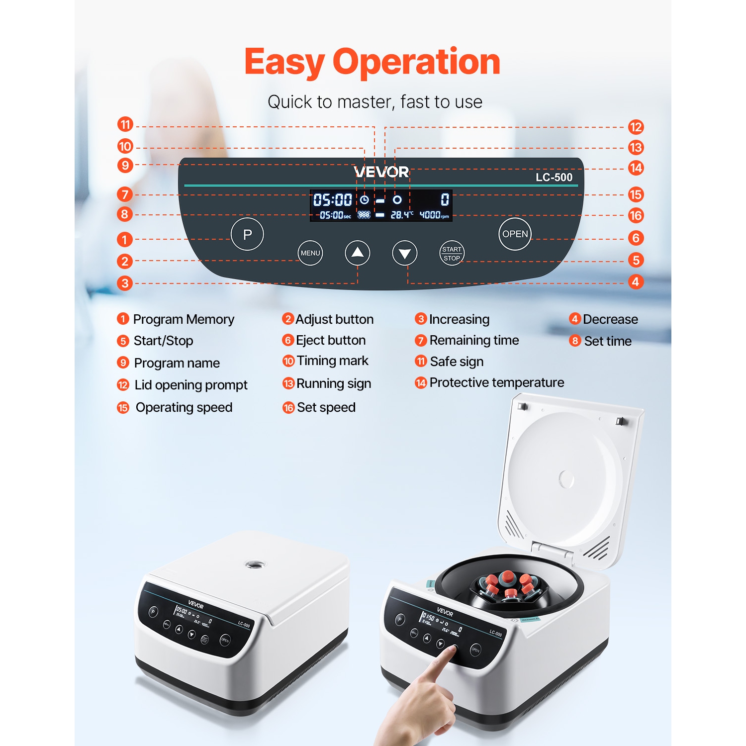 VEVOR 100-2100xg RCF Centrifuge Machine, Electric Laboratory Centrifuge Machine with 1 Rotor for 2/5/10/15/50ml Tube Capacity, Low Speed 500-4000rpm