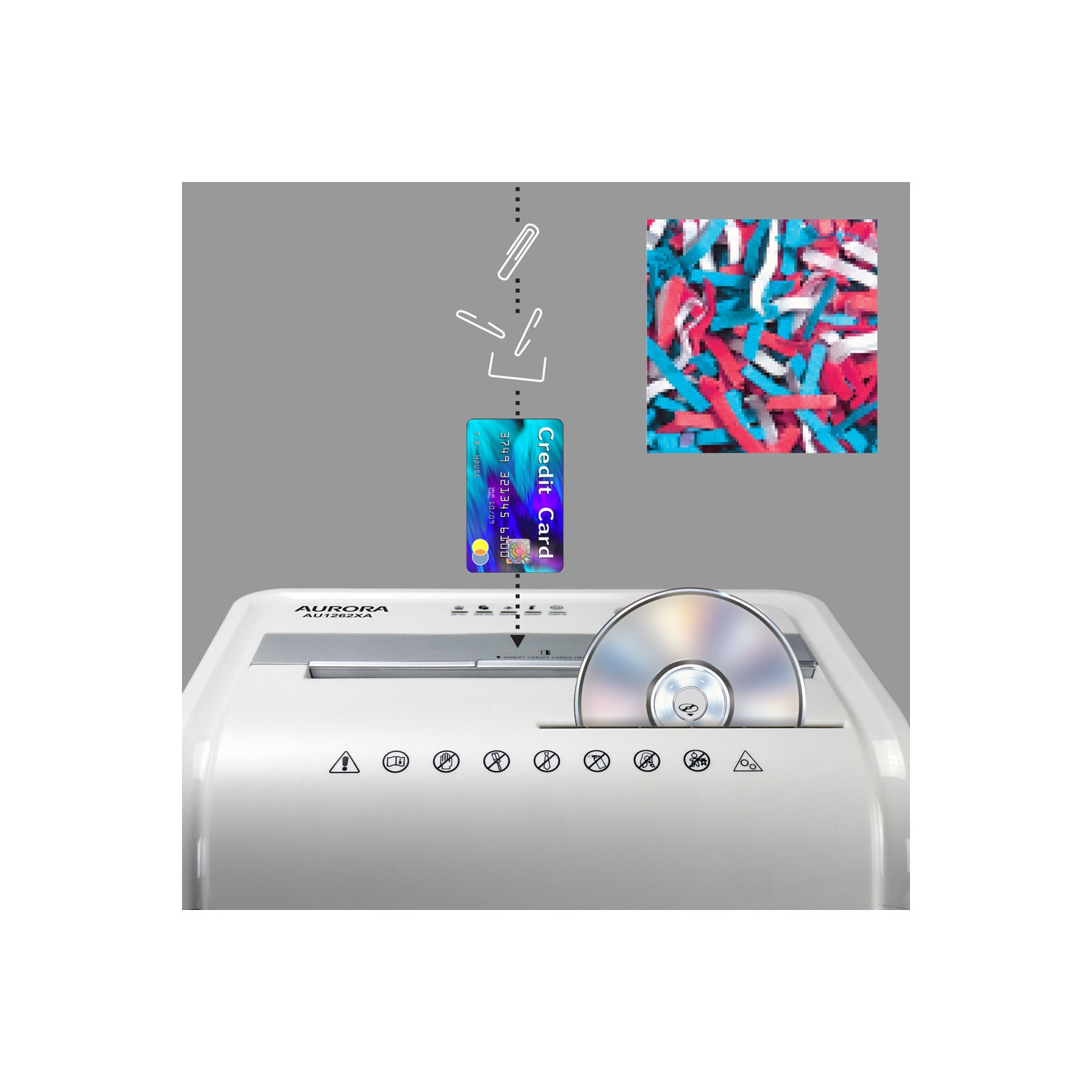 Aurora AU1262XA – Déchiqueteur à coupe croisée de 12 feuilles pour papier et cartes de crédit/CD