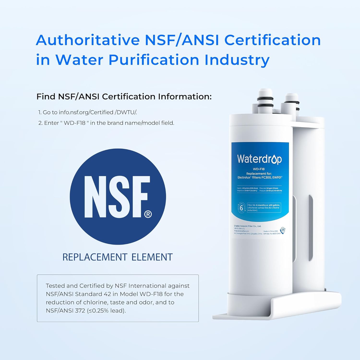 Waterdrop Replacement for EWF01®, FC-300, FC300, EFF-6018A, 241988703 Refrigerator Water Filter, 3 Filters