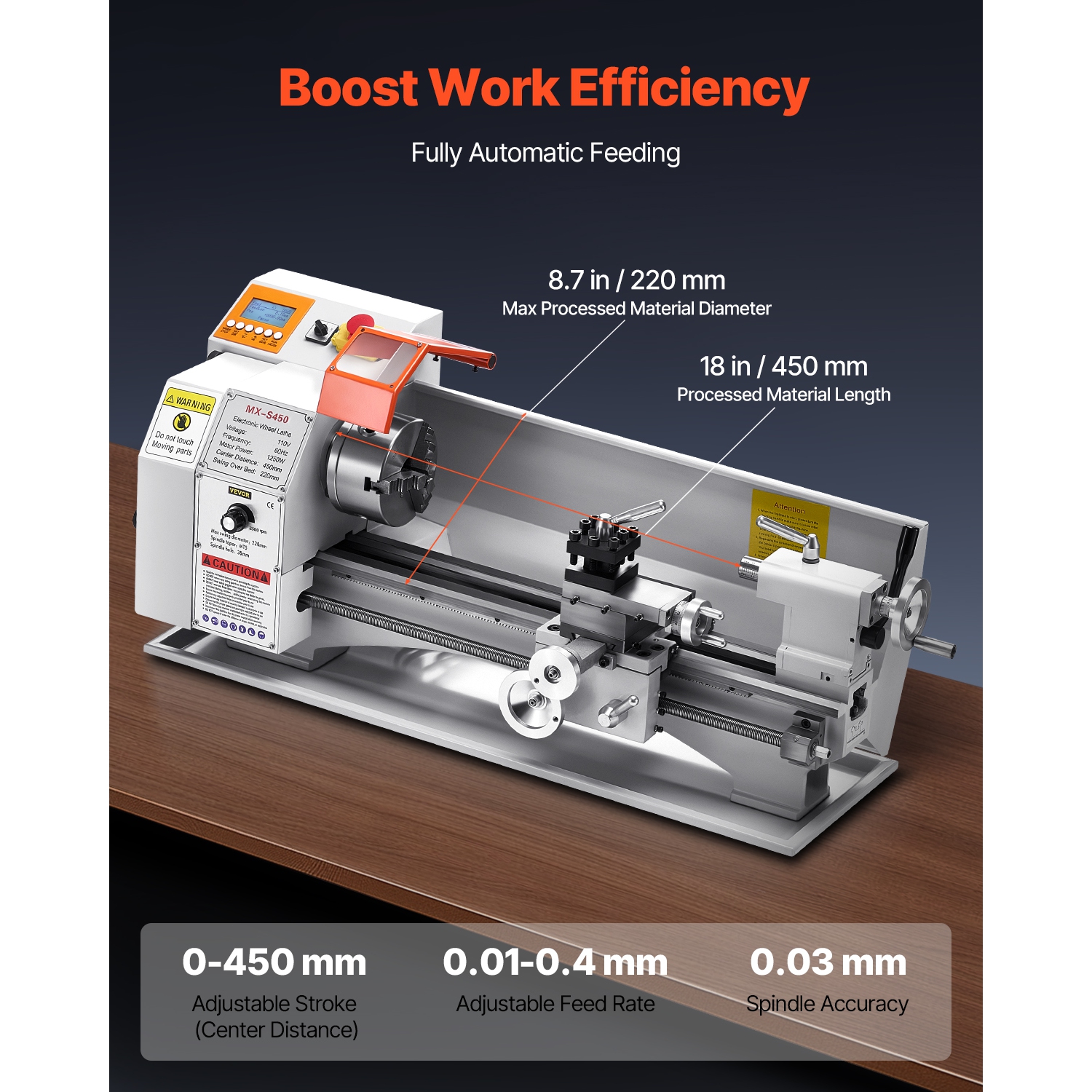 VEVOR 8.7 x 18 in Metal Lathe Machine,Precision Bench Power Metal Lathe, Automatic Feed, 0-2500 RPM Variable Speed,1250W Brushless Motor,for