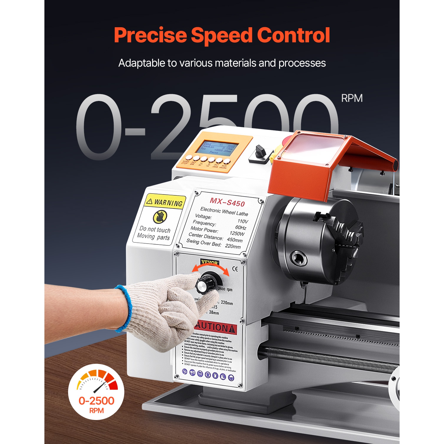 VEVOR 8.7 x 18 in Metal Lathe Machine,Precision Bench Power Metal Lathe, Automatic Feed, 0-2500 RPM Variable Speed,1250W Brushless Motor,for