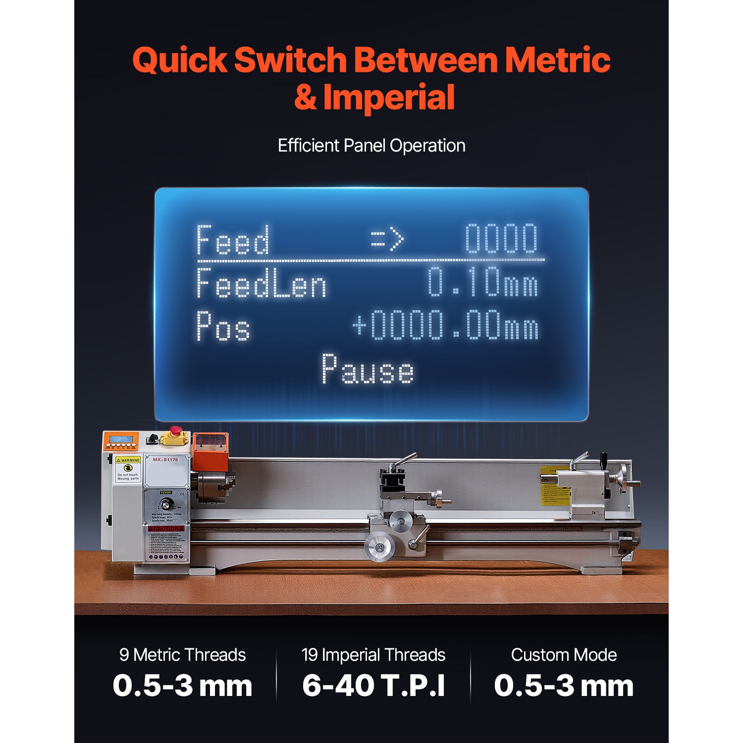 VEVOR 8.7 x 39 in Metal Lathe Machine, Precision Bench Power Metal Lathe,Automatic Feed, 0-2500 RPM Variable Speed,1250W Brushless Motor,for