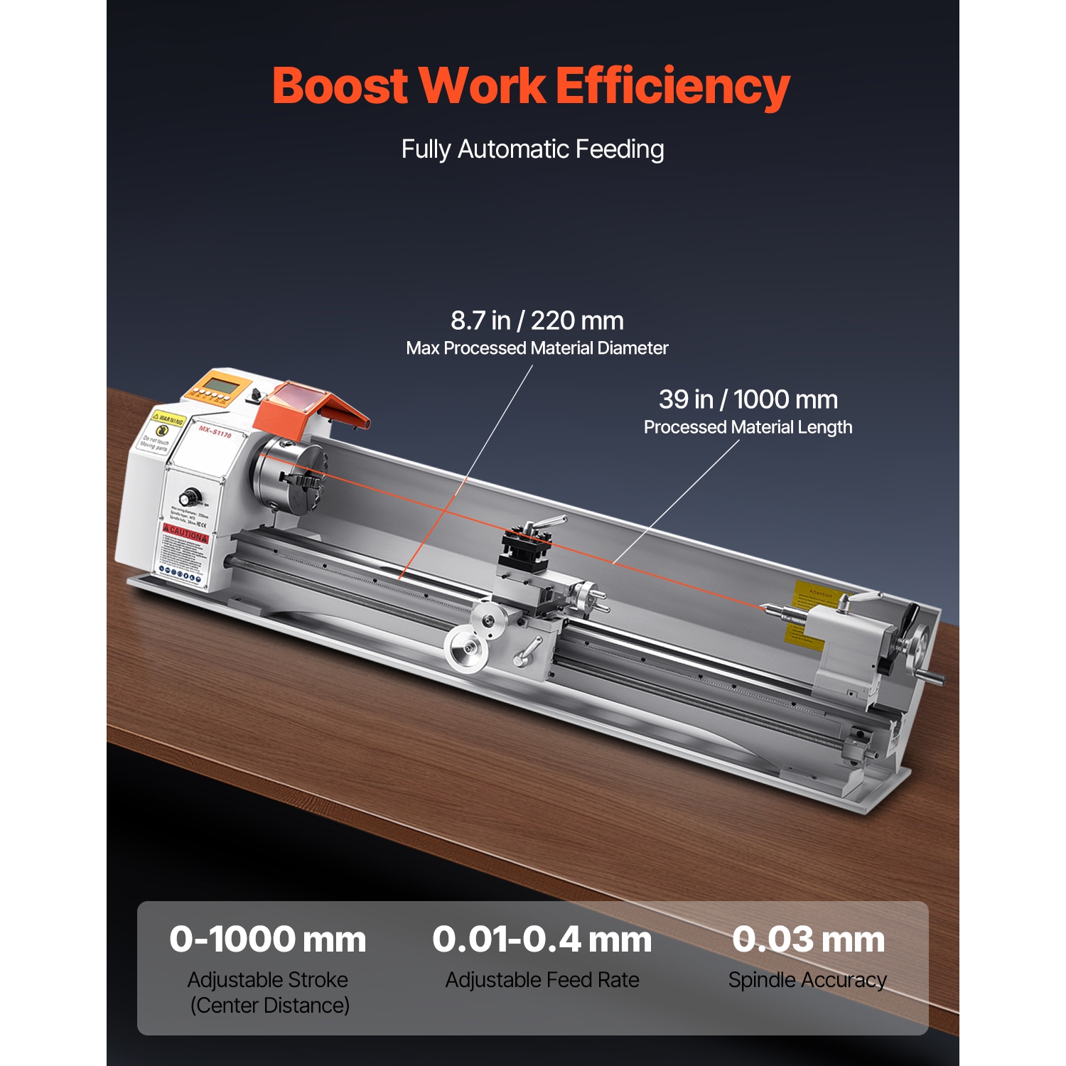 VEVOR 8.7 x 39 in Metal Lathe Machine, Precision Bench Power Metal Lathe,Automatic Feed, 0-2500 RPM Variable Speed,1250W Brushless Motor,for