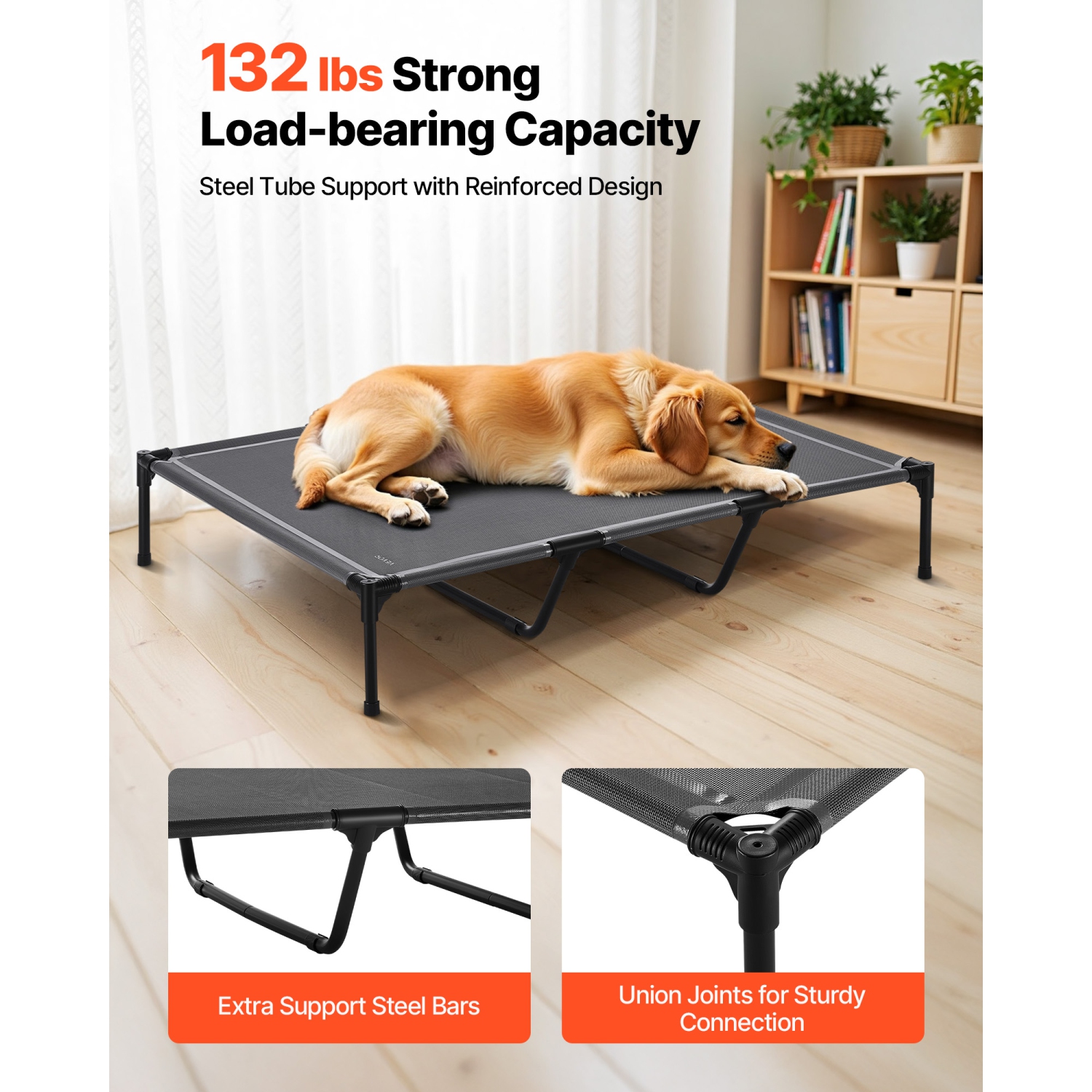 VEVOR XL Elevated Dog Bed for Large Dogs, Portable Raised Dog Cot with Steel Metal Frame and Breathable Teslin Mesh, Indoor & Outdoor Pet Cooling