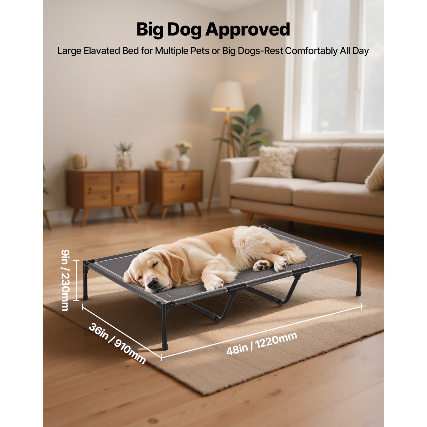 VEVOR XL Elevated Dog Bed for Large Dogs, Portable Raised Dog Cot with Steel Metal Frame and Breathable Teslin Mesh, Indoor & Outdoor Pet Cooling