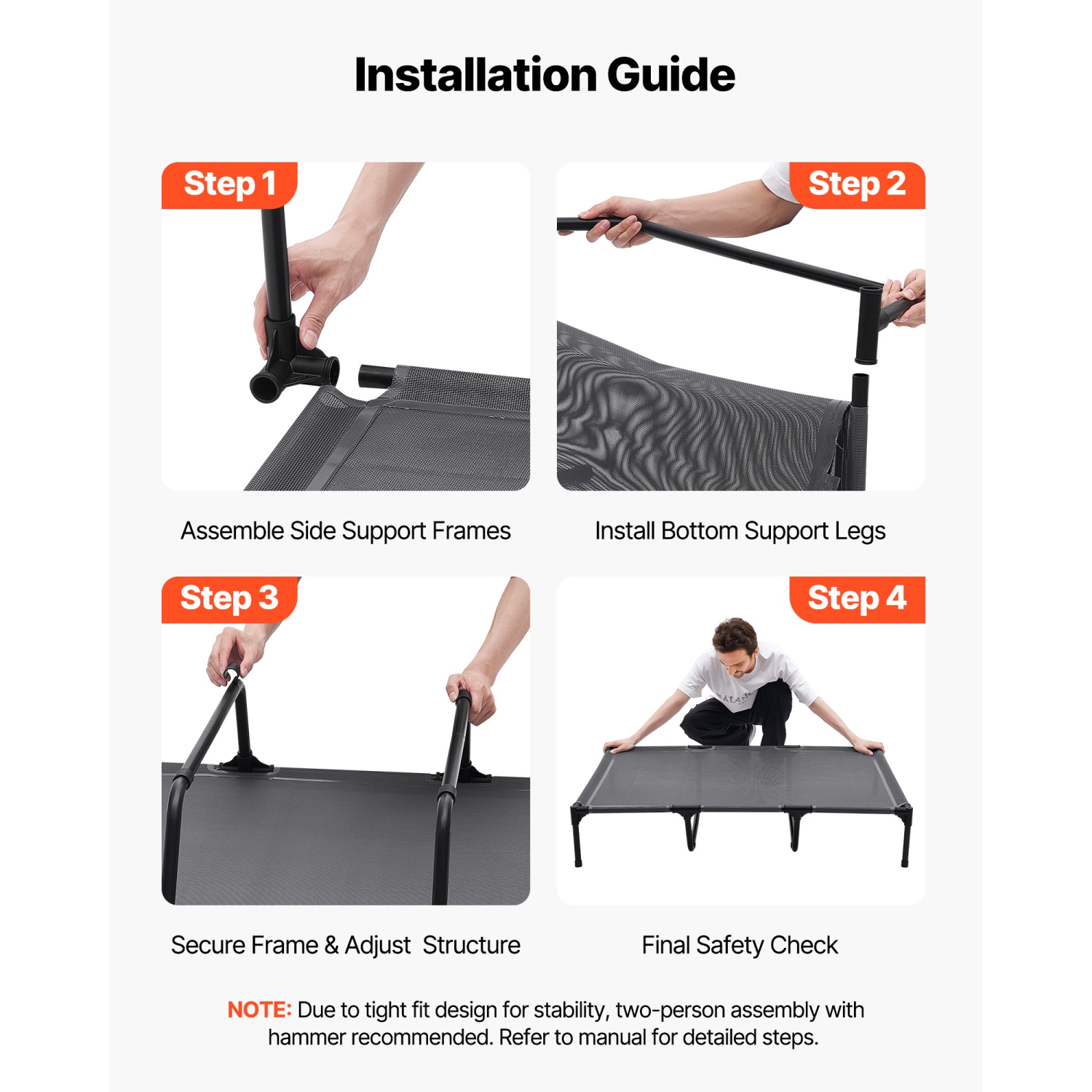 VEVOR XL Elevated Dog Bed for Large Dogs, Portable Raised Dog Cot with Steel Metal Frame and Breathable Teslin Mesh, Indoor & Outdoor Pet Cooling