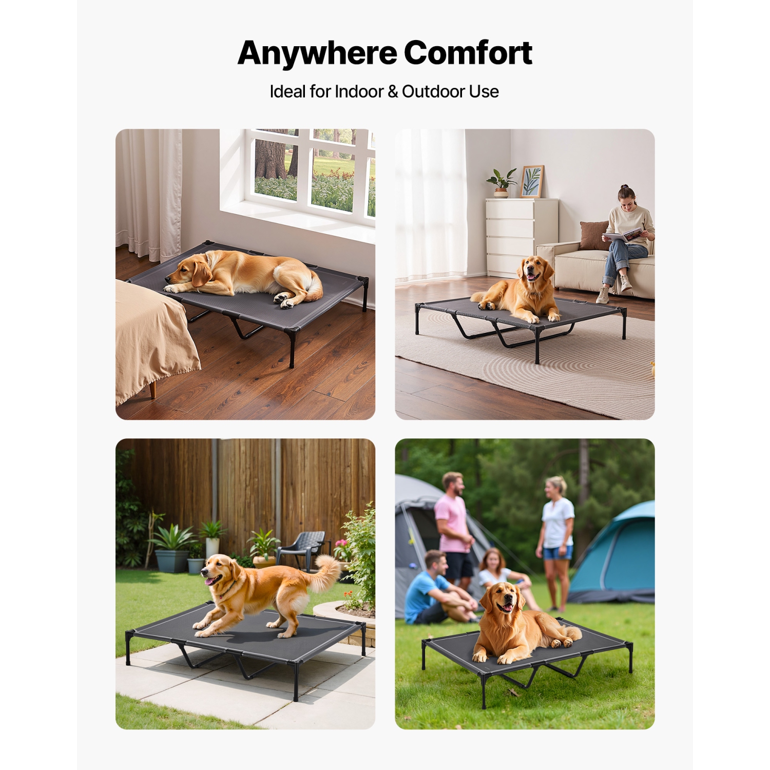 VEVOR XL Elevated Dog Bed for Large Dogs, Portable Raised Dog Cot with Steel Metal Frame and Breathable Teslin Mesh, Indoor & Outdoor Pet Cooling