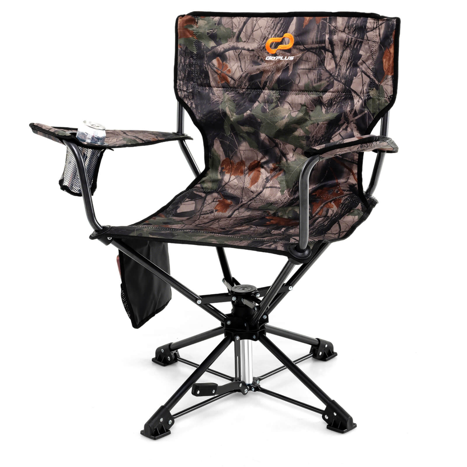 Goplus 360° Swivel Hunting Chair with Mesh Cup Holder & Storage Pockets Cozy Backrest