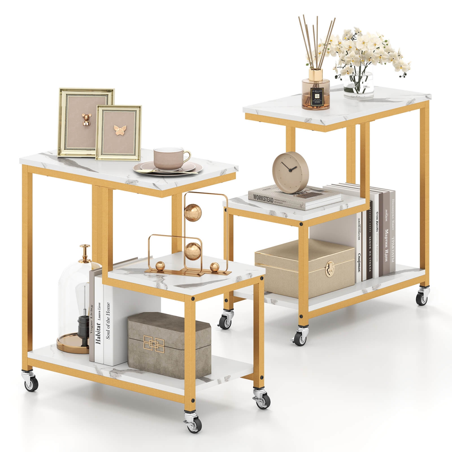 Table de bout moderne G 1/2 de Costway Table d'appoint 3 niveaux/tablettes de rangement Table d'appoint Gris/Blanc/Brun