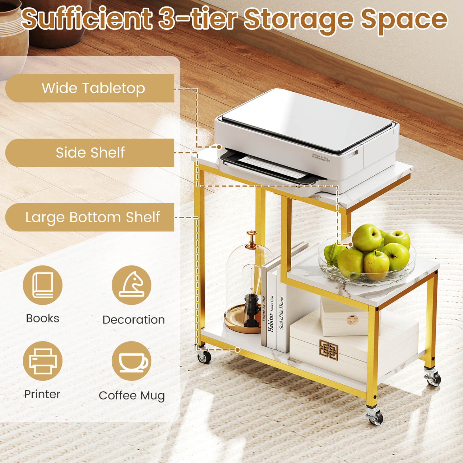 Table de bout moderne G 1/2 de Costway Table d'appoint 3 niveaux/tablettes de rangement Table d'appoint Gris/Blanc/Brun