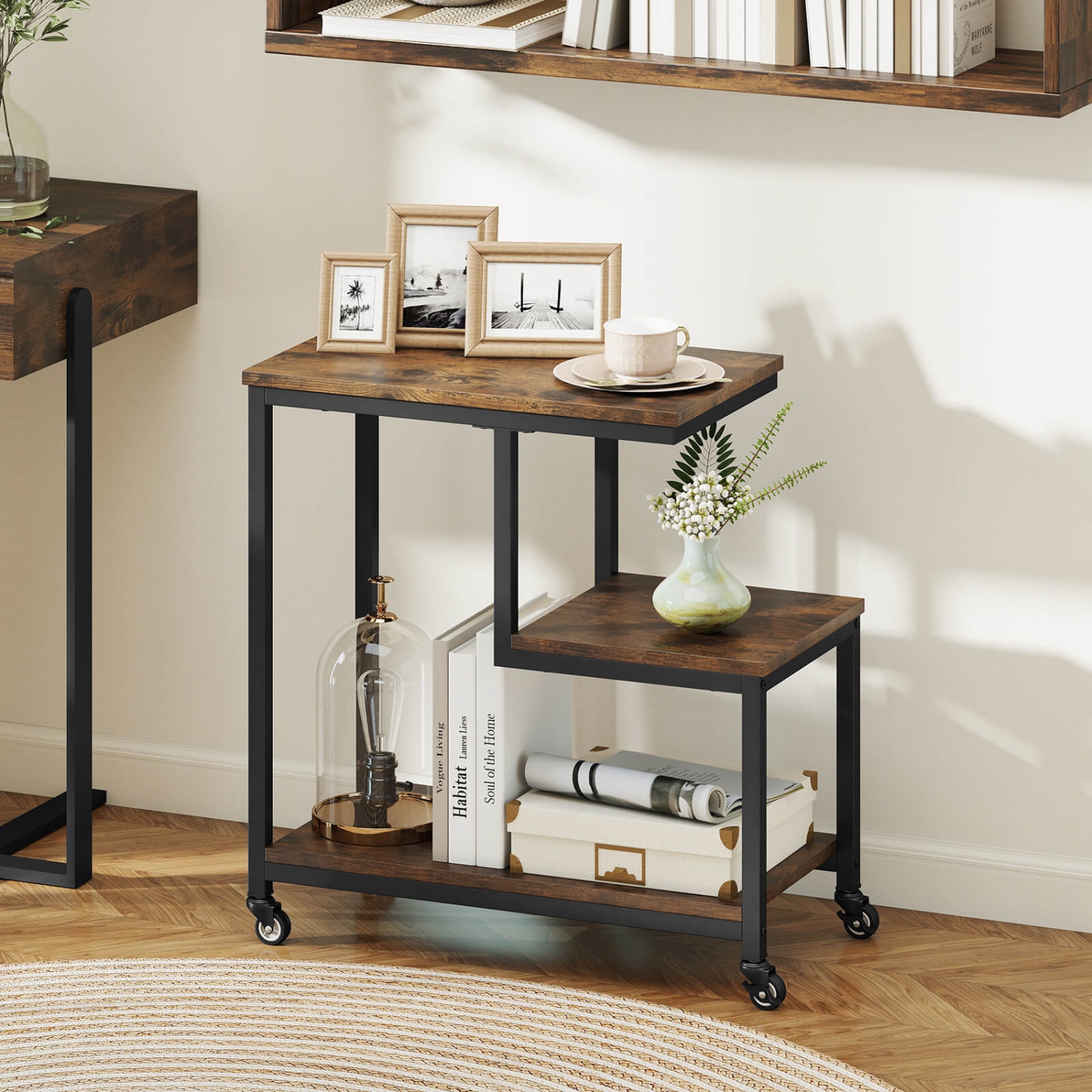 Table de bout moderne G 1/2 de Costway Table d'appoint 3 niveaux/tablettes de rangement Table d'appoint Gris/Blanc/Brun