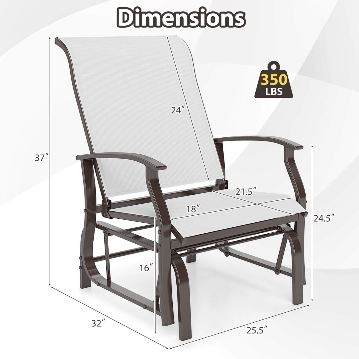 Costway Porch Gliders Set of 2/4 with Reclined High Back Breathable Mesh Fabric Metal Frame Beige/Gray