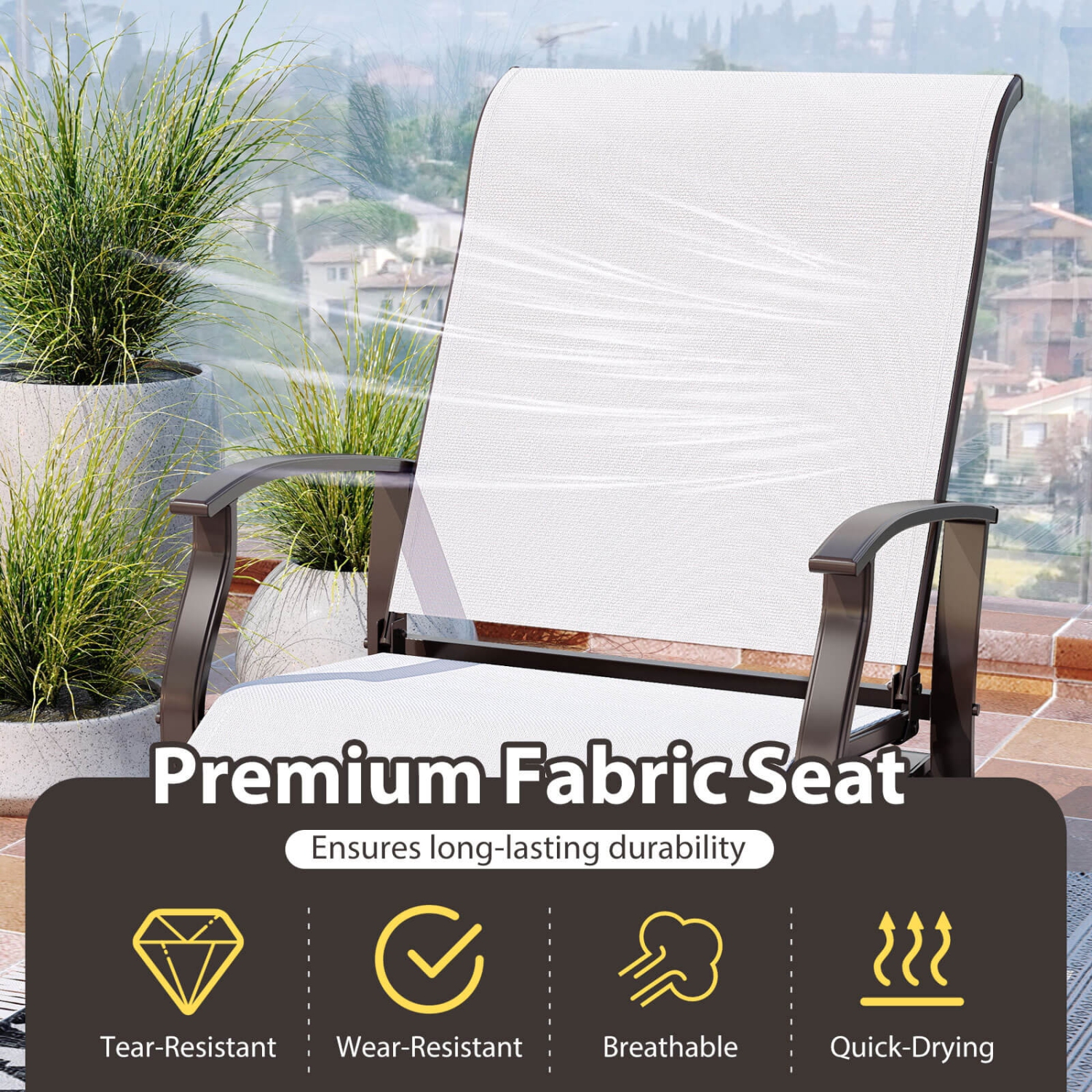 Costway Porch Gliders Set of 2/4 with Reclined High Back Breathable Mesh Fabric Metal Frame Beige/Gray