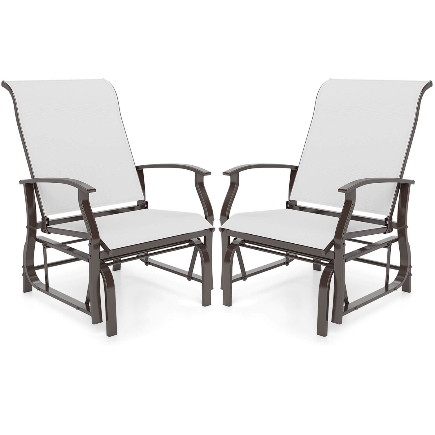 Costway Porch Gliders Set of 2/4 with Reclined High Back Breathable Mesh Fabric Metal Frame Beige/Gray