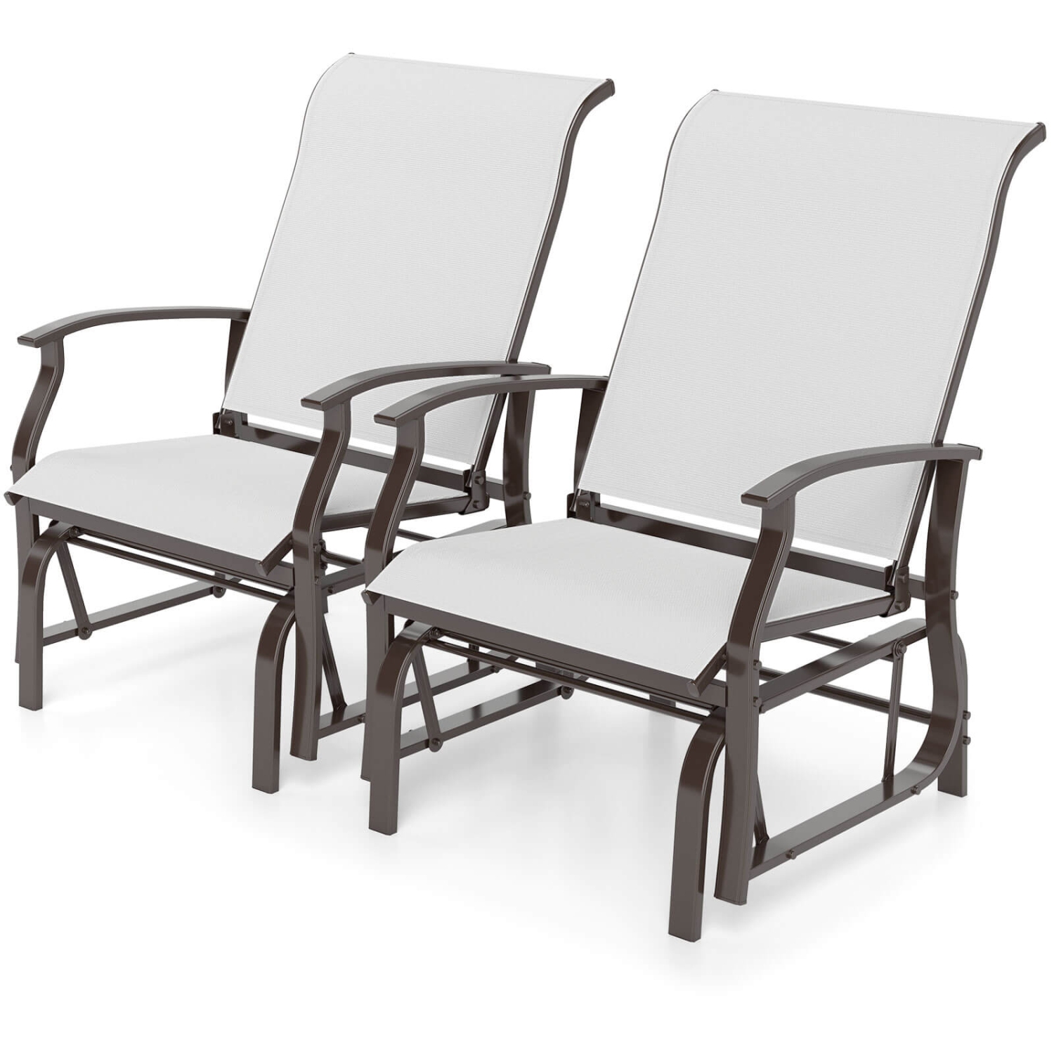 Costway Porch Gliders Set of 2/4 with Reclined High Back Breathable Mesh Fabric Metal Frame Beige/Gray