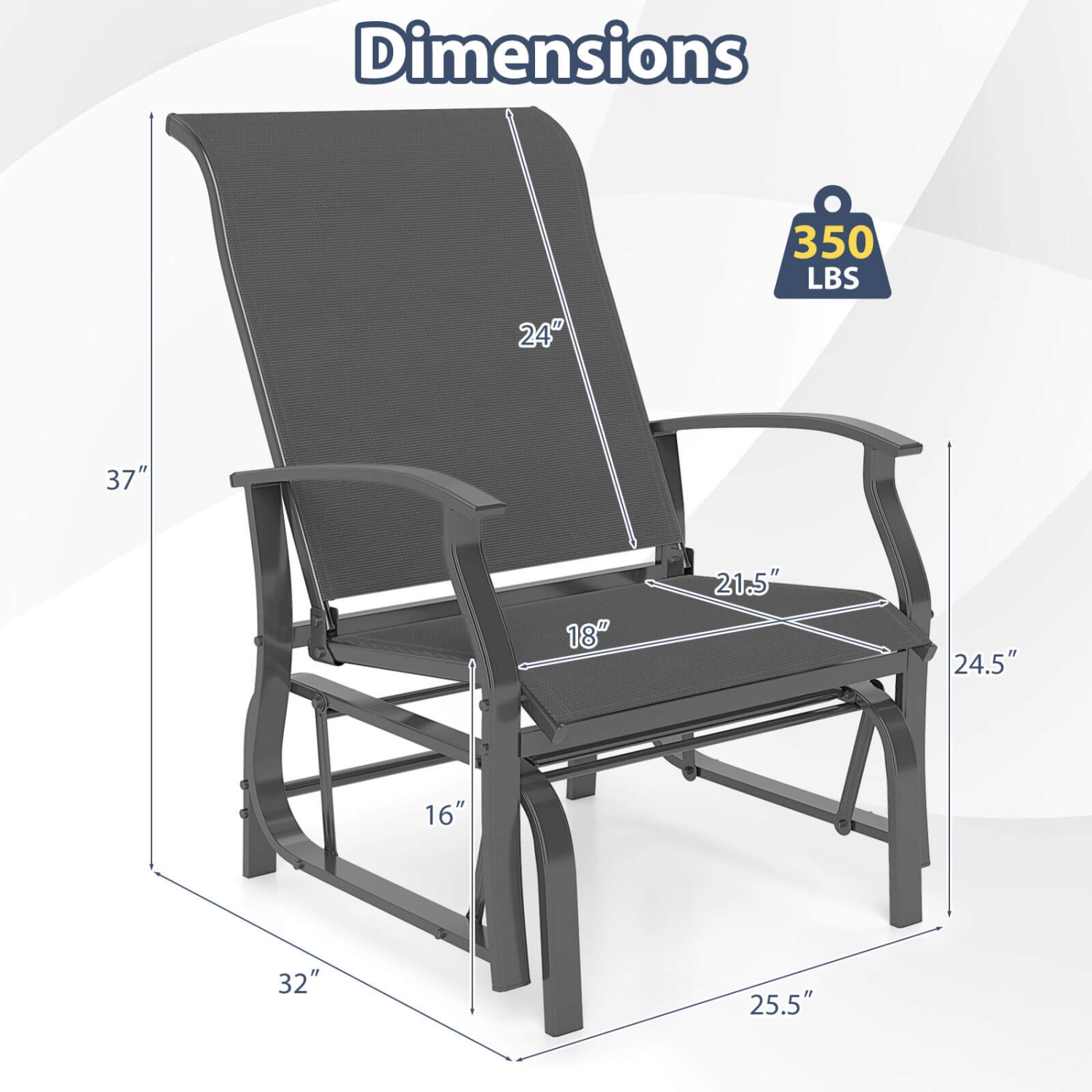 Costway Porch Gliders Set of 2/4 with Reclined High Back Breathable Mesh Fabric Metal Frame Beige/Gray