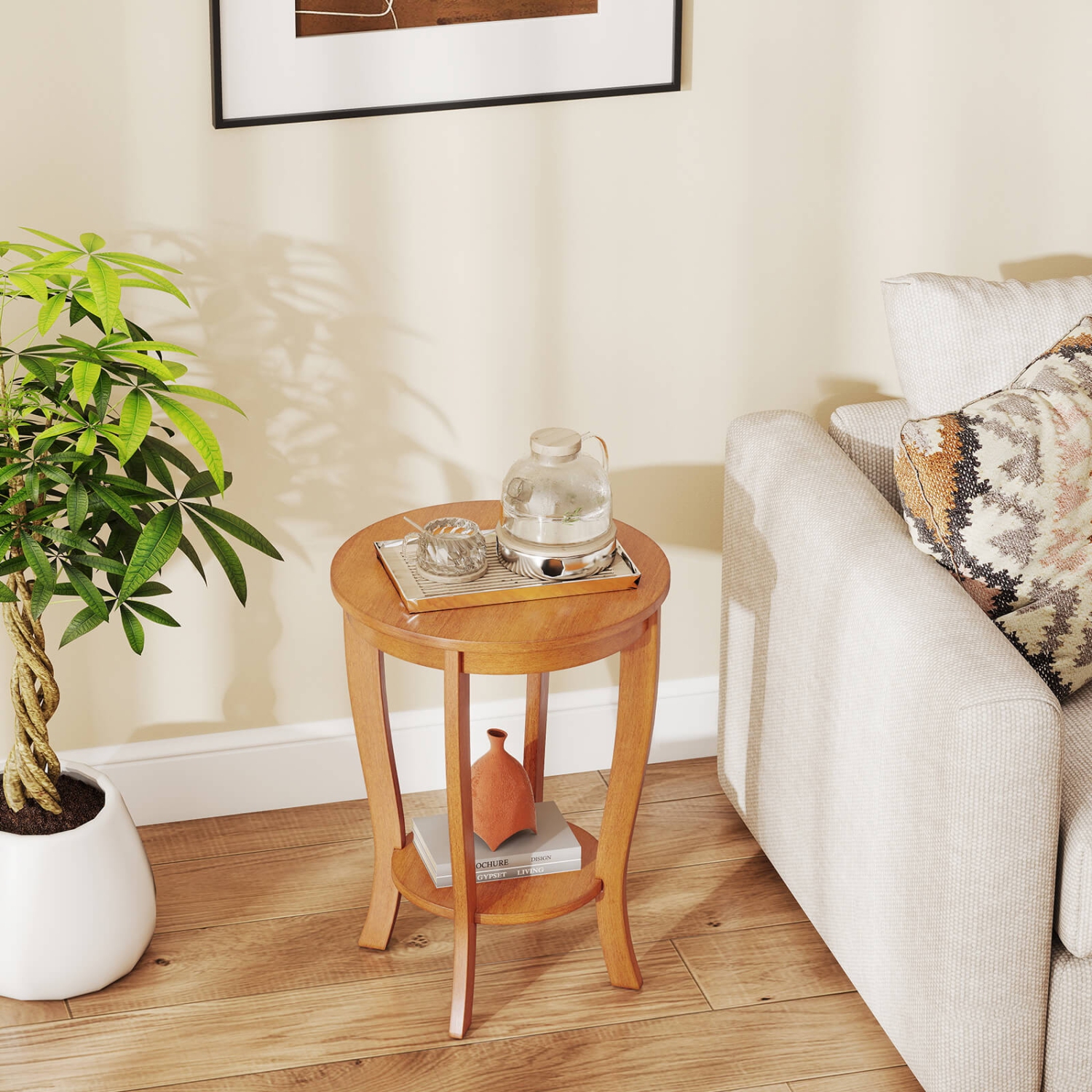 Table de bout ronde à 2 niveaux avec canapé d'appoint compact de 18&nbsp;po de Costway avec tablette de rangement