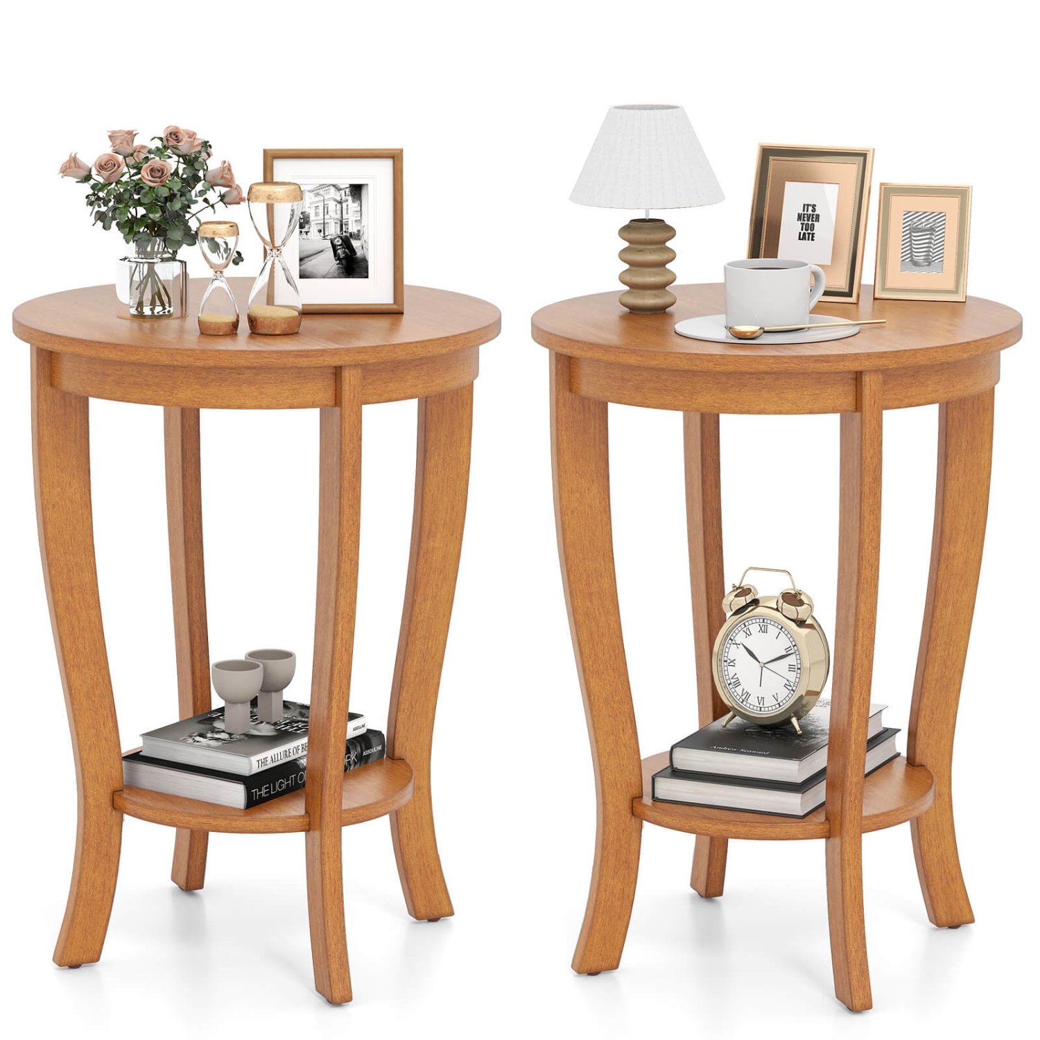Table de bout ronde à 2 niveaux 2 PCS de Costway – Table de chevet ronde de 18&nbsp;po avec canapé d'appoint compact et tablette de rangement