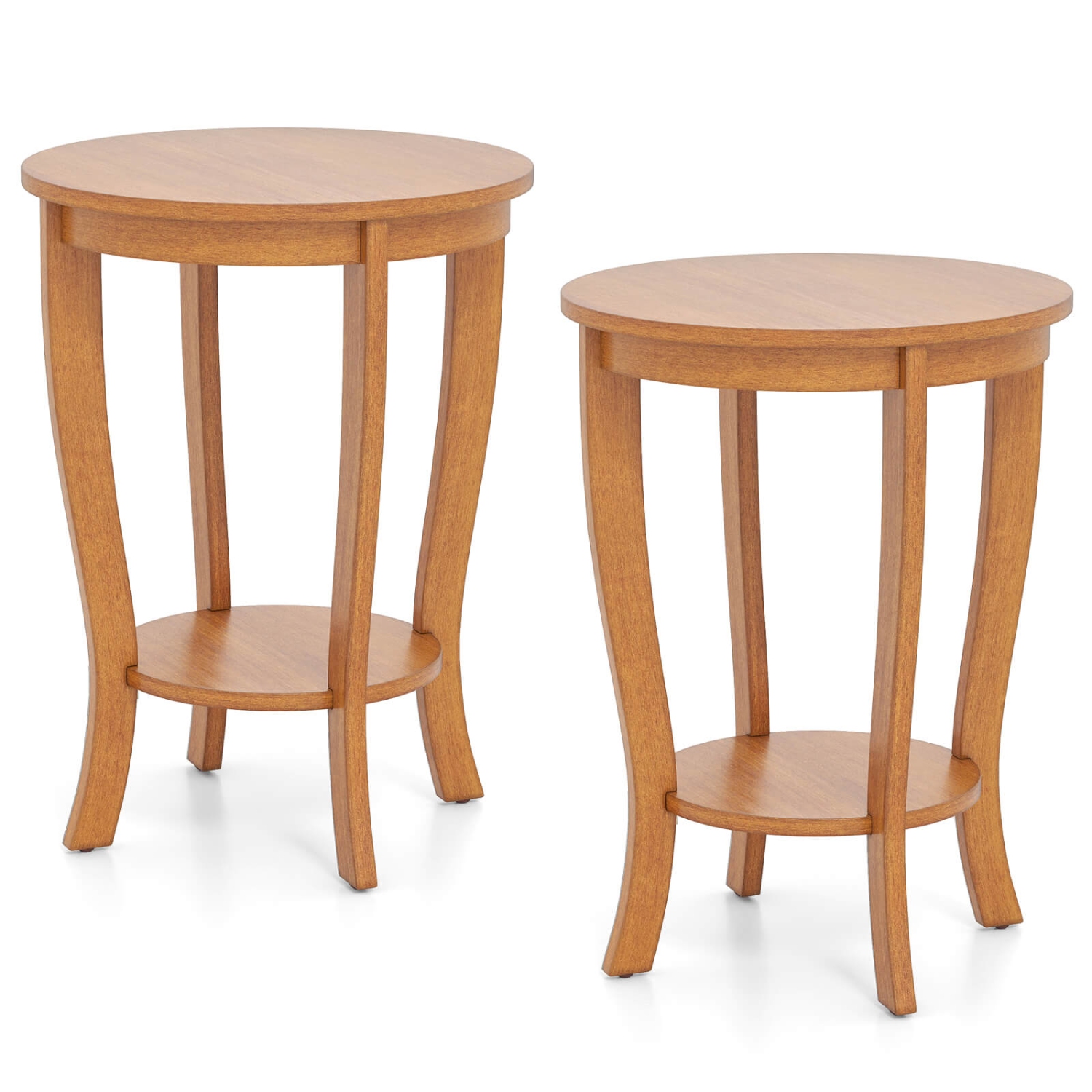 Table de bout ronde à 2 niveaux 2 PCS de Costway – Table de chevet ronde de 18&nbsp;po avec canapé d'appoint compact et tablette de rangement