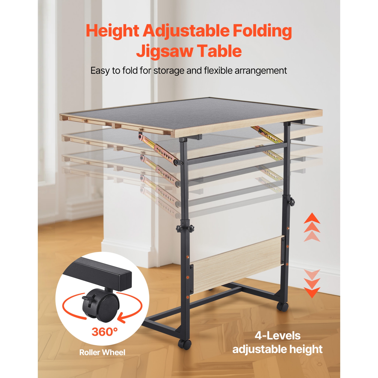 Table de casse-tête VEVOR de 1500 x 25&nbsp;po avec pattes, 4 tiroirs et couvercle, planche en bois portative à roulettes, accessoires de casse-tête