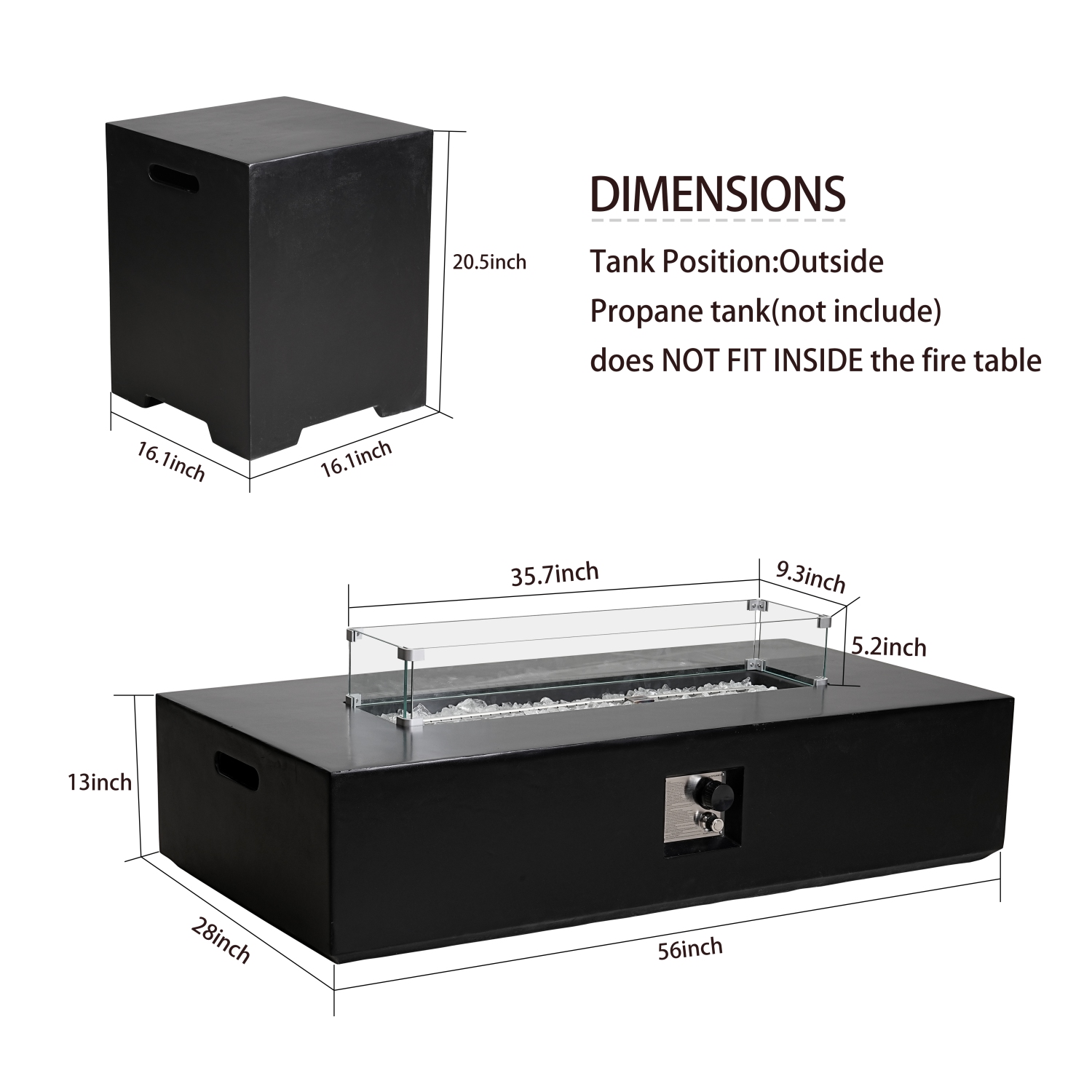 56-Inch Rectangular Patioflame sets -50000 BTU burner- Black