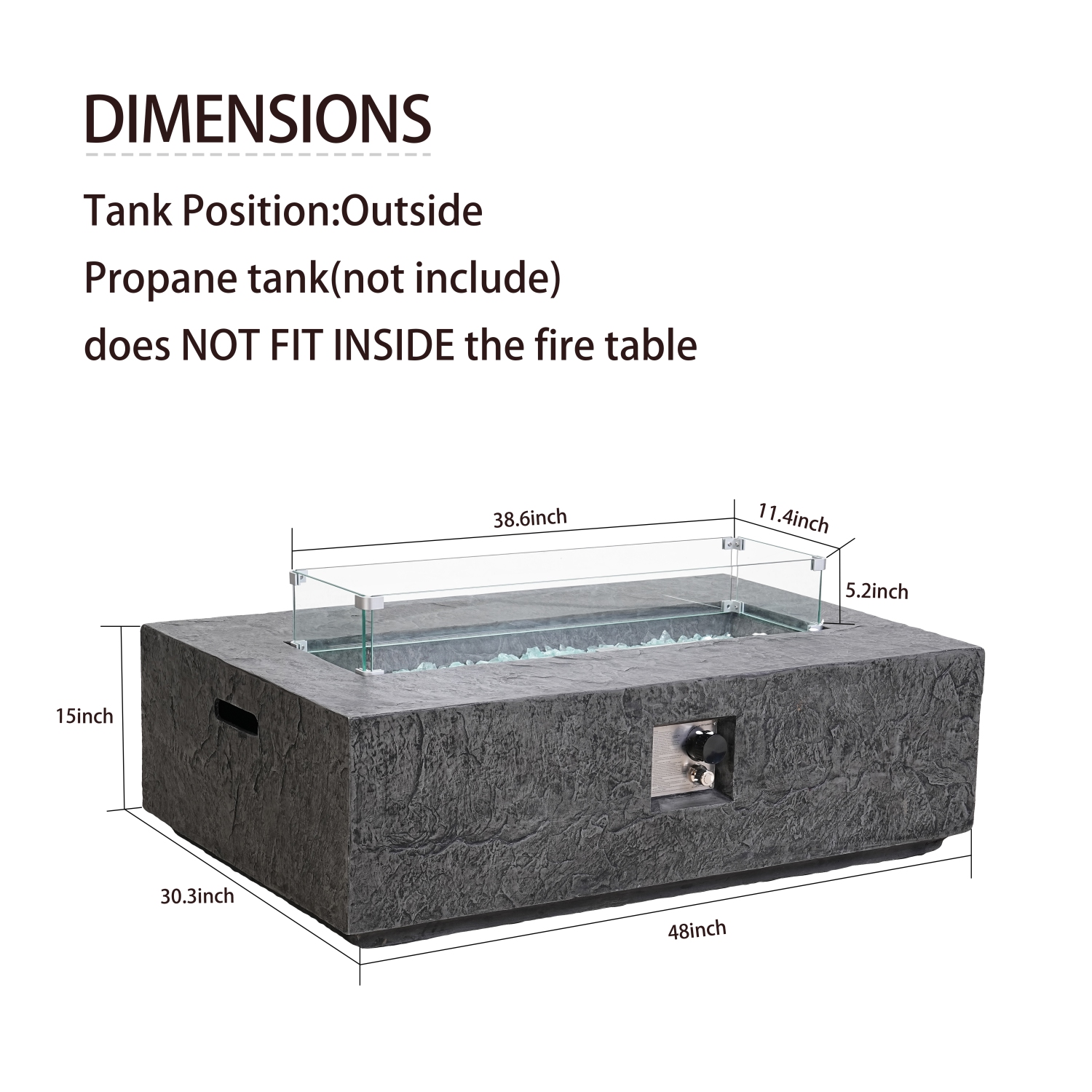 Table Patioflame rectangulaire de 48 po de ZACHVO - Gris