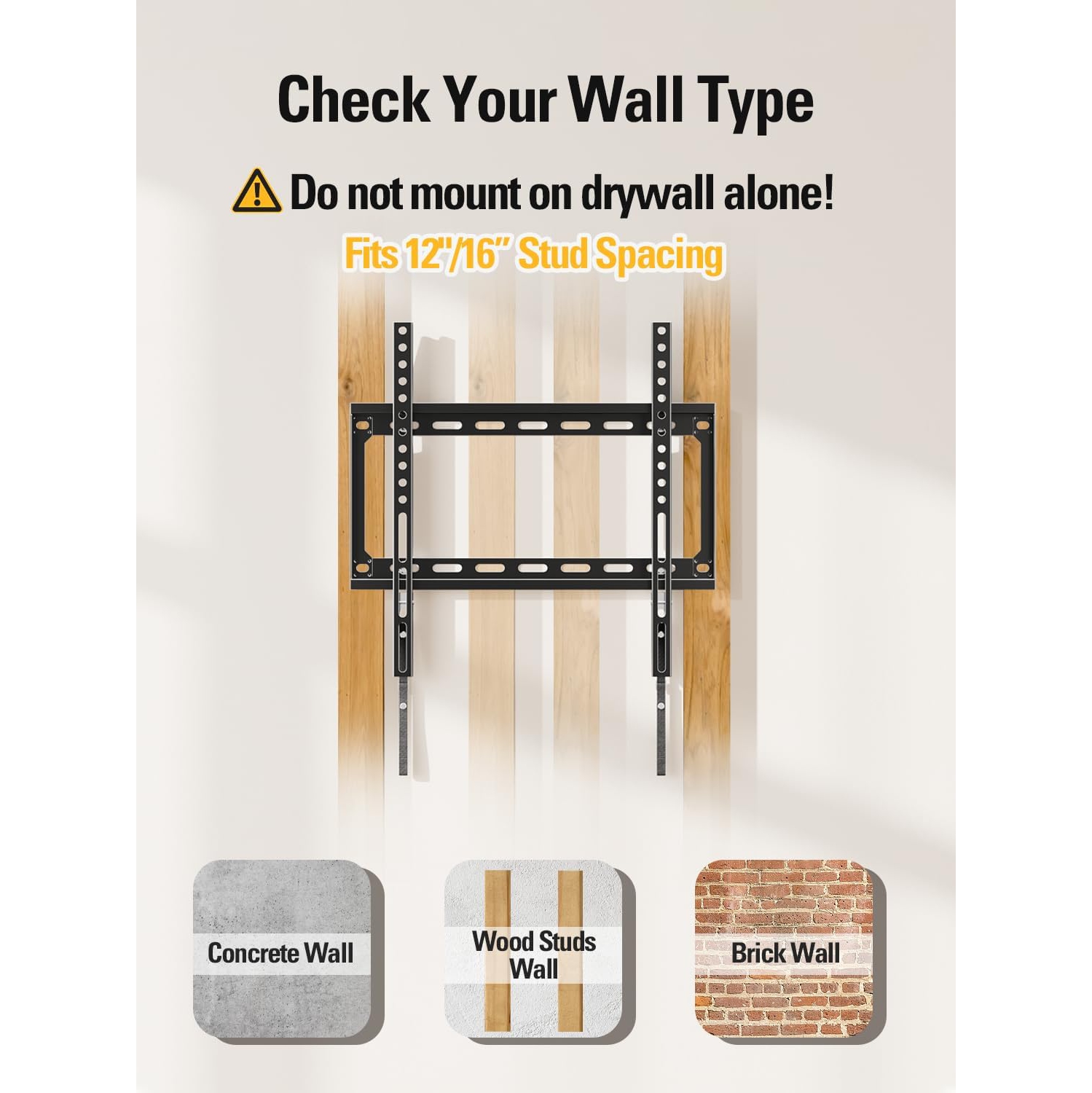 Mounting Dream TV Wall Mounts for Most 26-55" LED, LCD, Plasma TVs, Low Profile TV Mount fits 12", 16" Wood Studs, Fixed TV Bracket Up To VESA 400 x