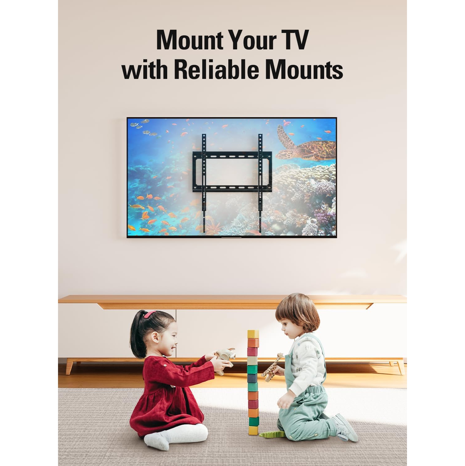 Mounting Dream TV Wall Mounts for Most 26-55" LED, LCD, Plasma TVs, Low Profile TV Mount fits 12", 16" Wood Studs, Fixed TV Bracket Up To VESA 400 x