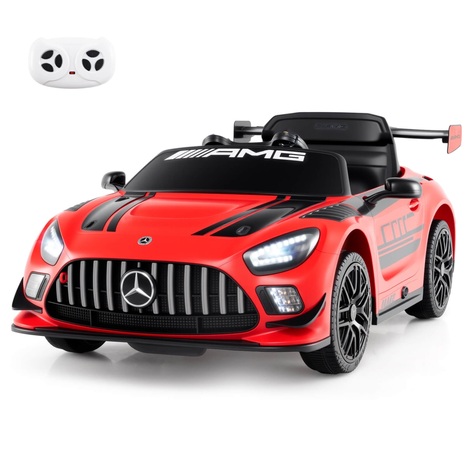 Costway Ride on Car Licensed Mercedes-AMG GT3 Kids Car with Remote Control 3 Speeds Black/Red/White