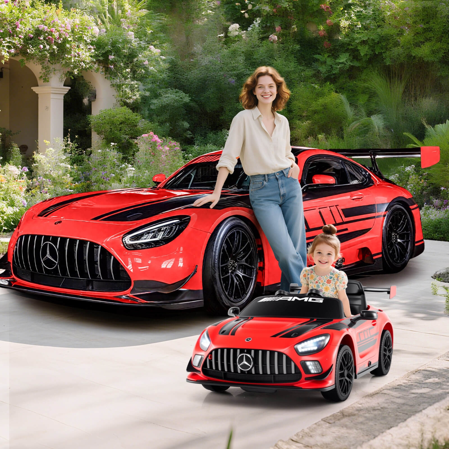 Costway Ride on Car Licensed Mercedes-AMG GT3 Kids Car with Remote Control 3 Speeds Black/Red/White