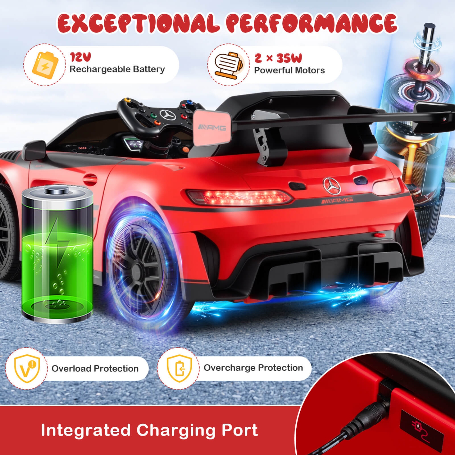 Costway Ride on Car Licensed Mercedes-AMG GT3 Kids Car with Remote Control 3 Speeds Black/Red/White