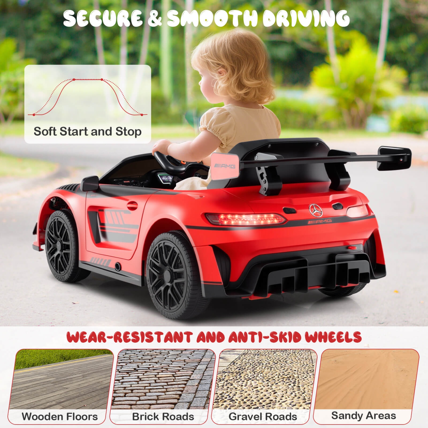 Costway Ride on Car Licensed Mercedes-AMG GT3 Kids Car with Remote Control 3 Speeds Black/Red/White