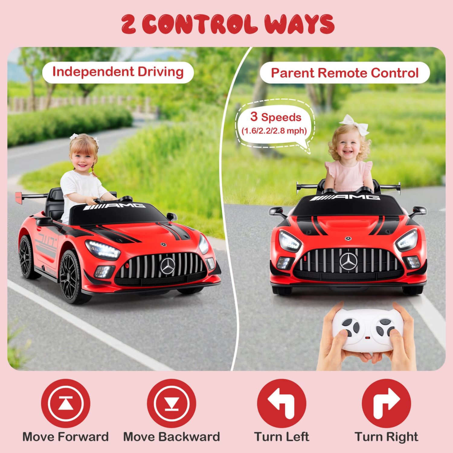 Costway Ride on Car Licensed Mercedes-AMG GT3 Kids Car with Remote Control 3 Speeds Black/Red/White